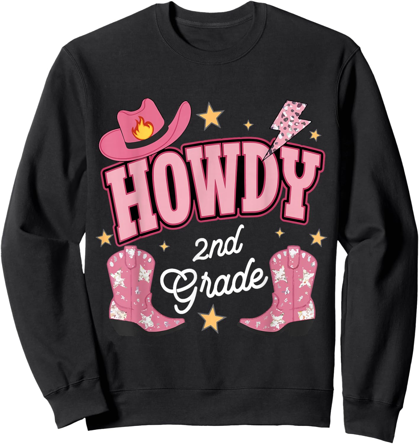 Howdy Second Grade Western 2nd Grade Teacher Cowboy Cowgirl Sweatshirt - Sweatshirt | Black