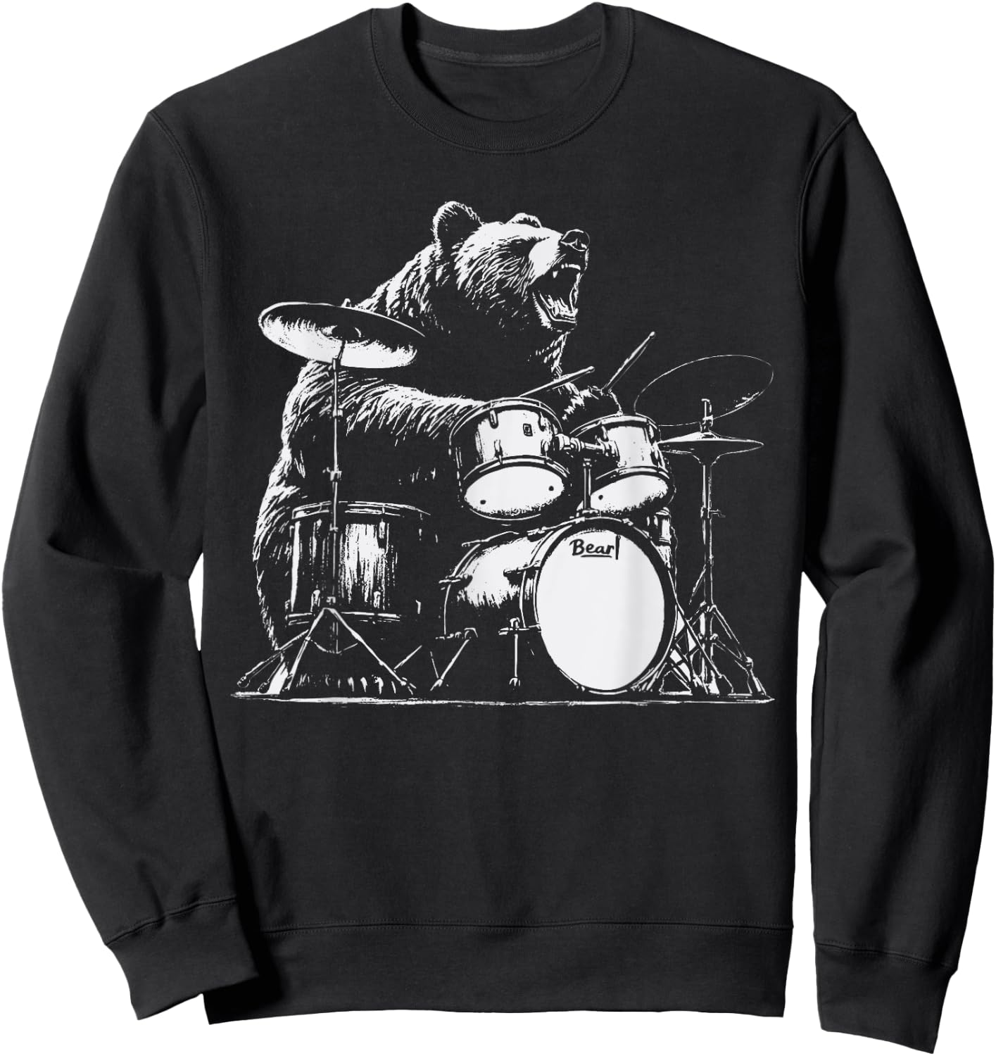 Rock Bear Playing Drums - Funny Drum Bear Music Sweatshirt - Sweatshirt | Black