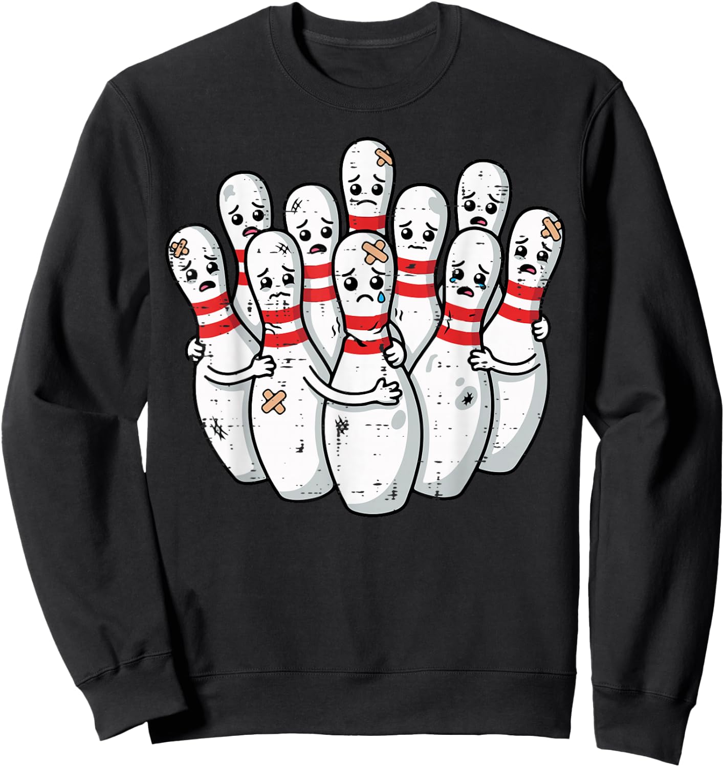 Scared Bowling Pins Faces Funny Meme Bowler Men Women Kids Sweatshirt - Sweatshirt | Black