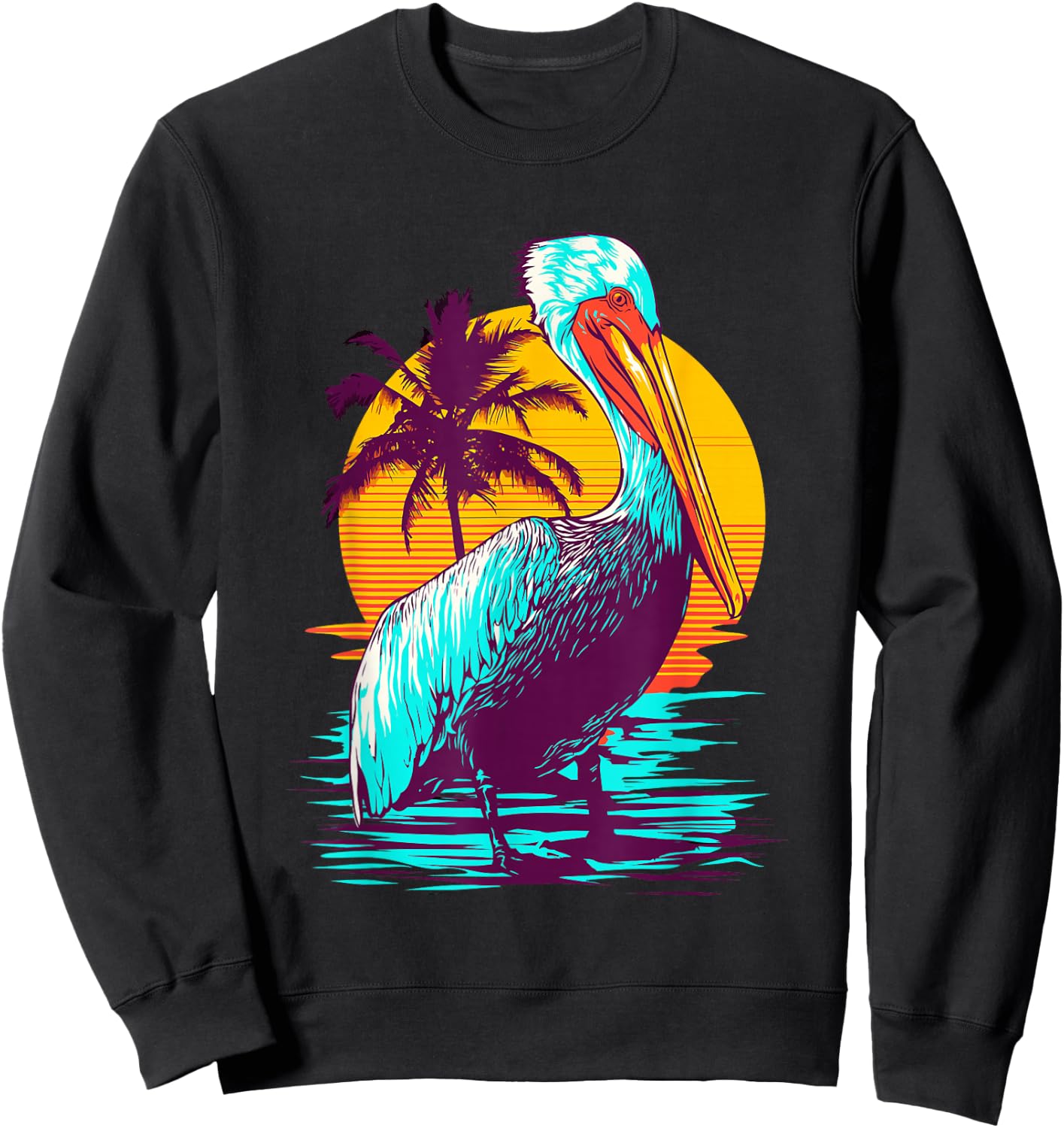 Bird Wildlife Animal Beautiful Nature Vintage Tropical Animal Print Pelican - Black, Small, , Classic Fit, Short Sleeve, Cotton 60% Polyester 40% Sweatshirt - Sweatshirt | Black
