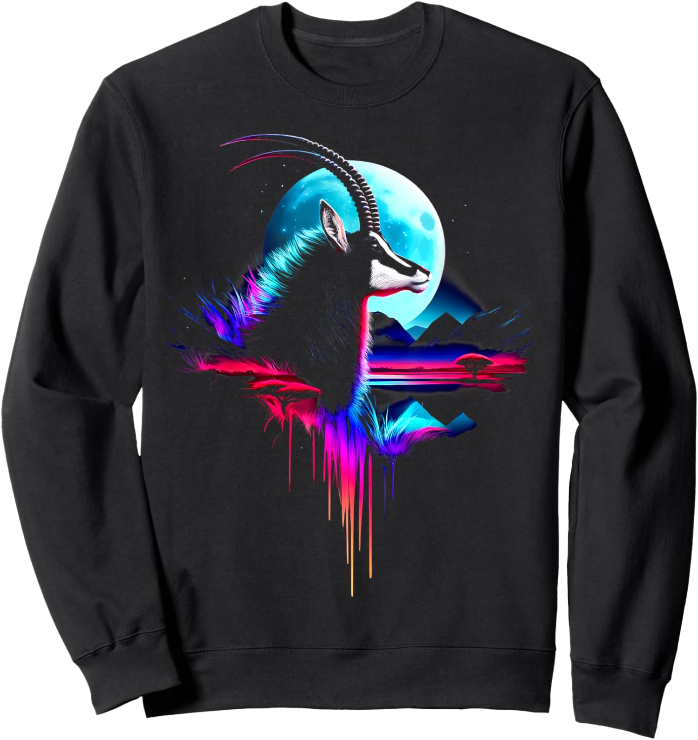 Colorful Sable Antelope Spirit Animal Cool Illustration Art Sweatshirt - Sweatshirt | Black