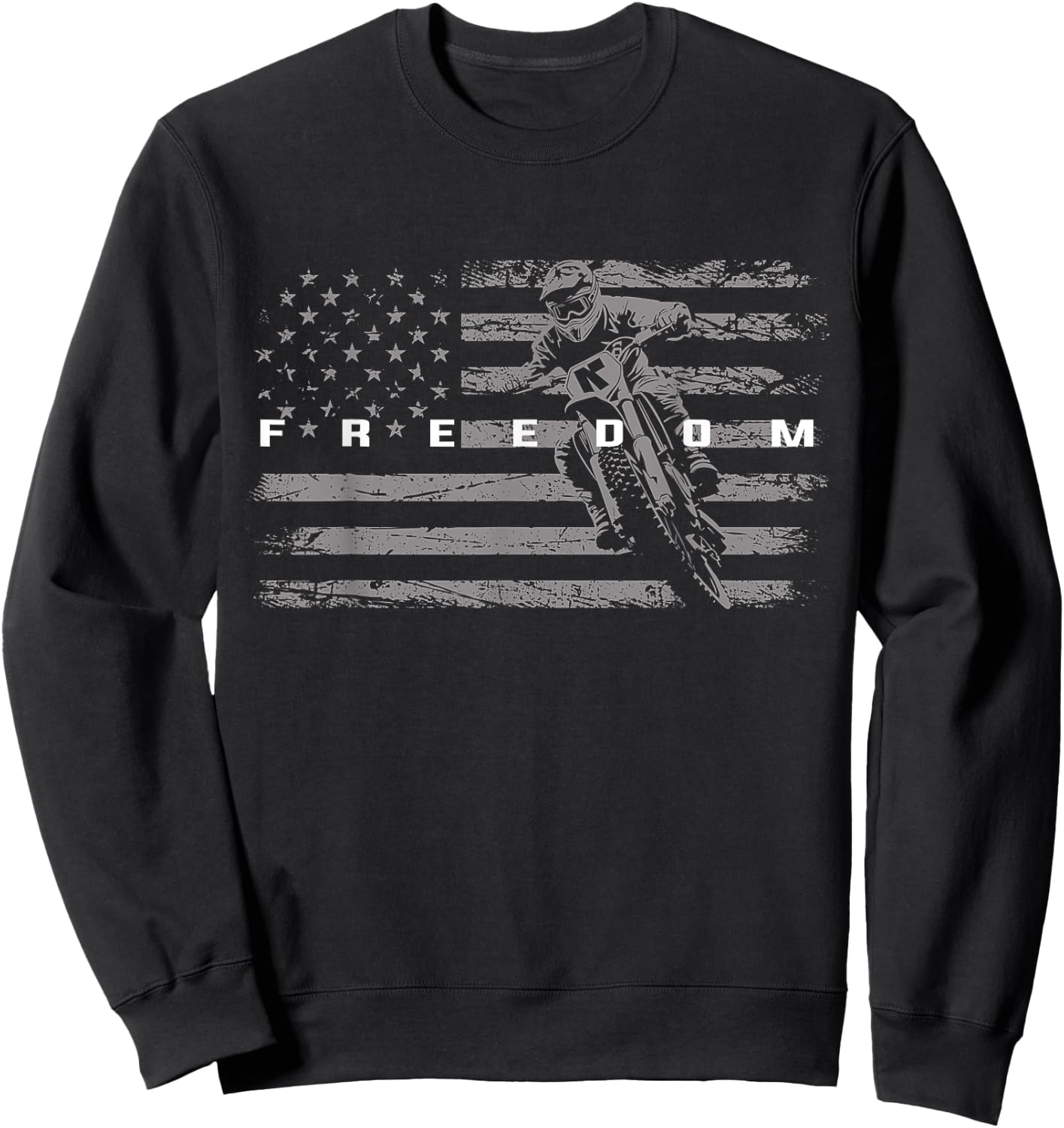 Motocross Freedom Dirt Bike American Flag Design 4th of July Sweatshirt - Sweatshirt | Black