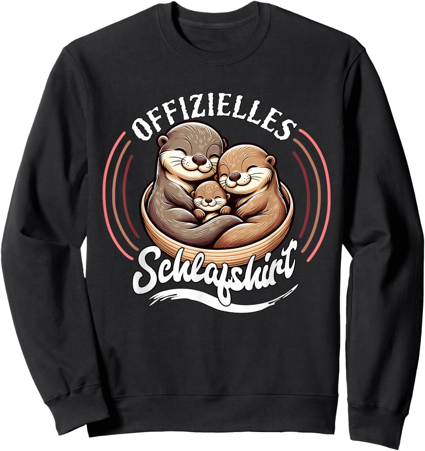 Official Sleep Shirt Otter Family with Child Men's Women's , black Sweatshirt - Sweatshirt | Black