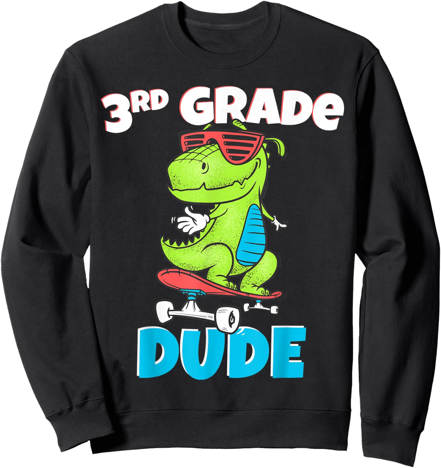 Kids 3rd Grade Dude Shirt Back To School Dinosaur Sweatshirt - Sweatshirt | Black