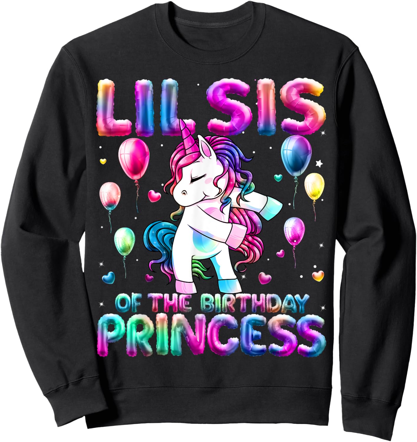 Sister of the Birthday Princess Girl Flossing Unicorn Sister Sweatshirt - Sweatshirt | Black