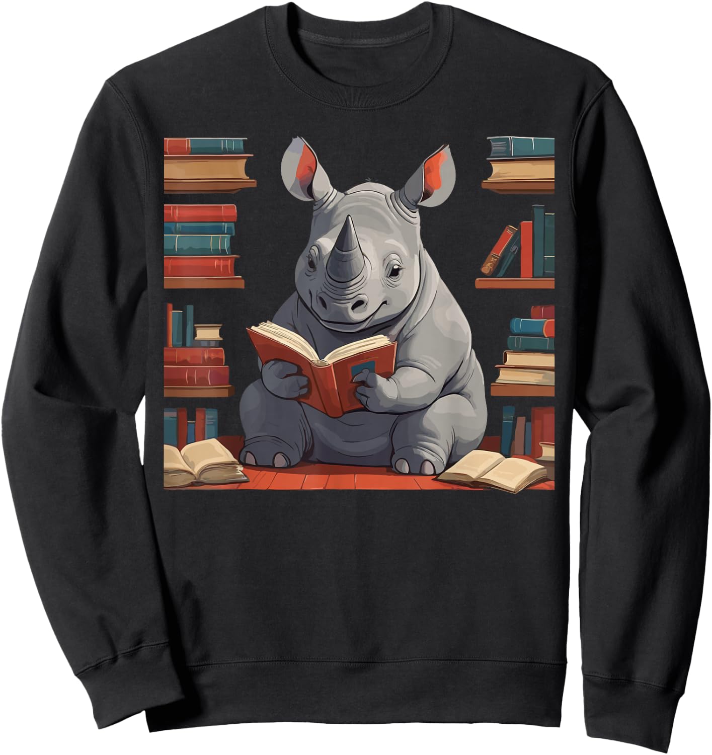 Rhinoceros is reading a Book, Reading Rhinoceros Sweatshirt - Sweatshirt | Black