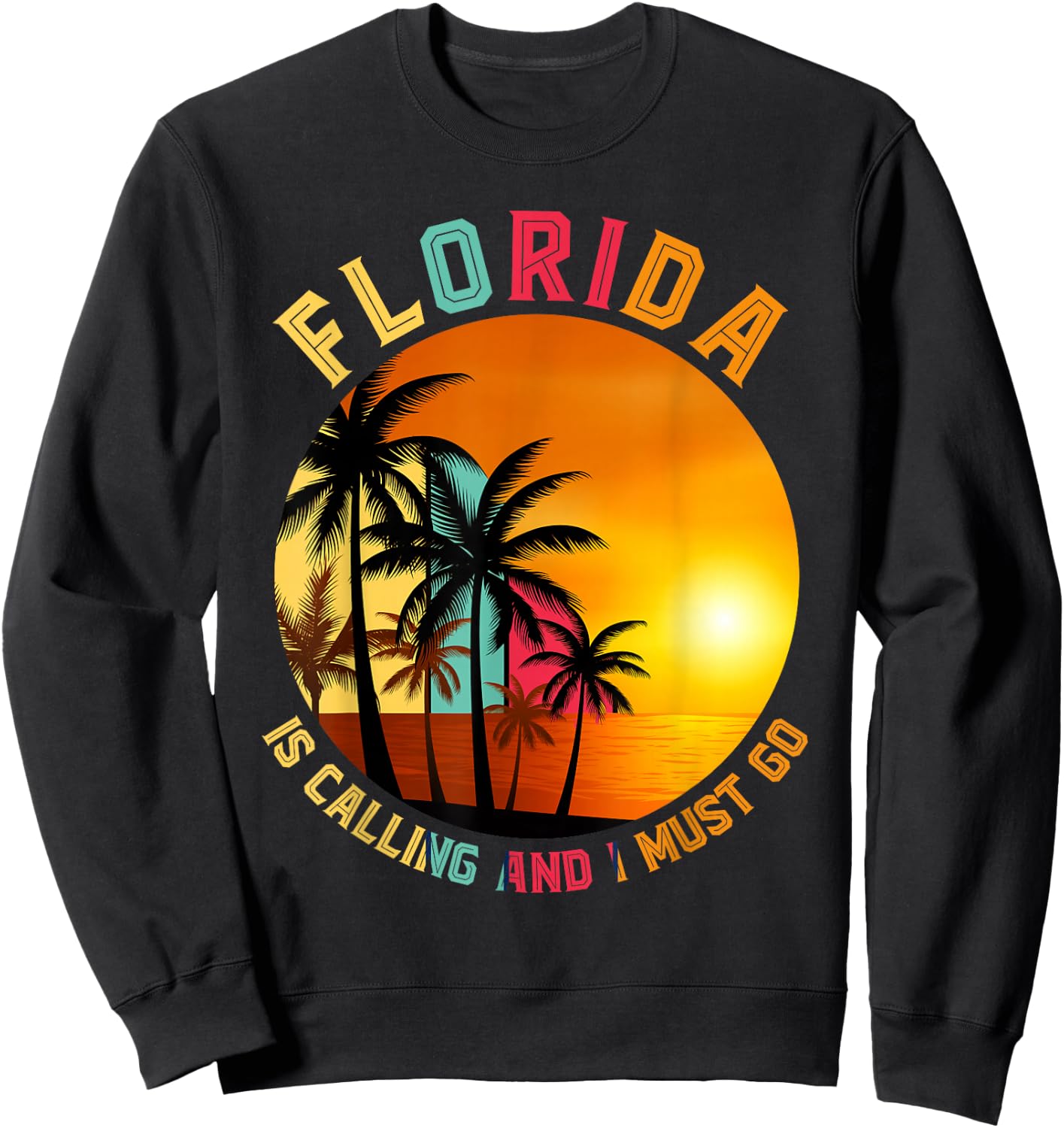 Miami Beach Vacationer Palm Trees Summer Holiday Funny Florida Sweatshirt - Sweatshirt | Black