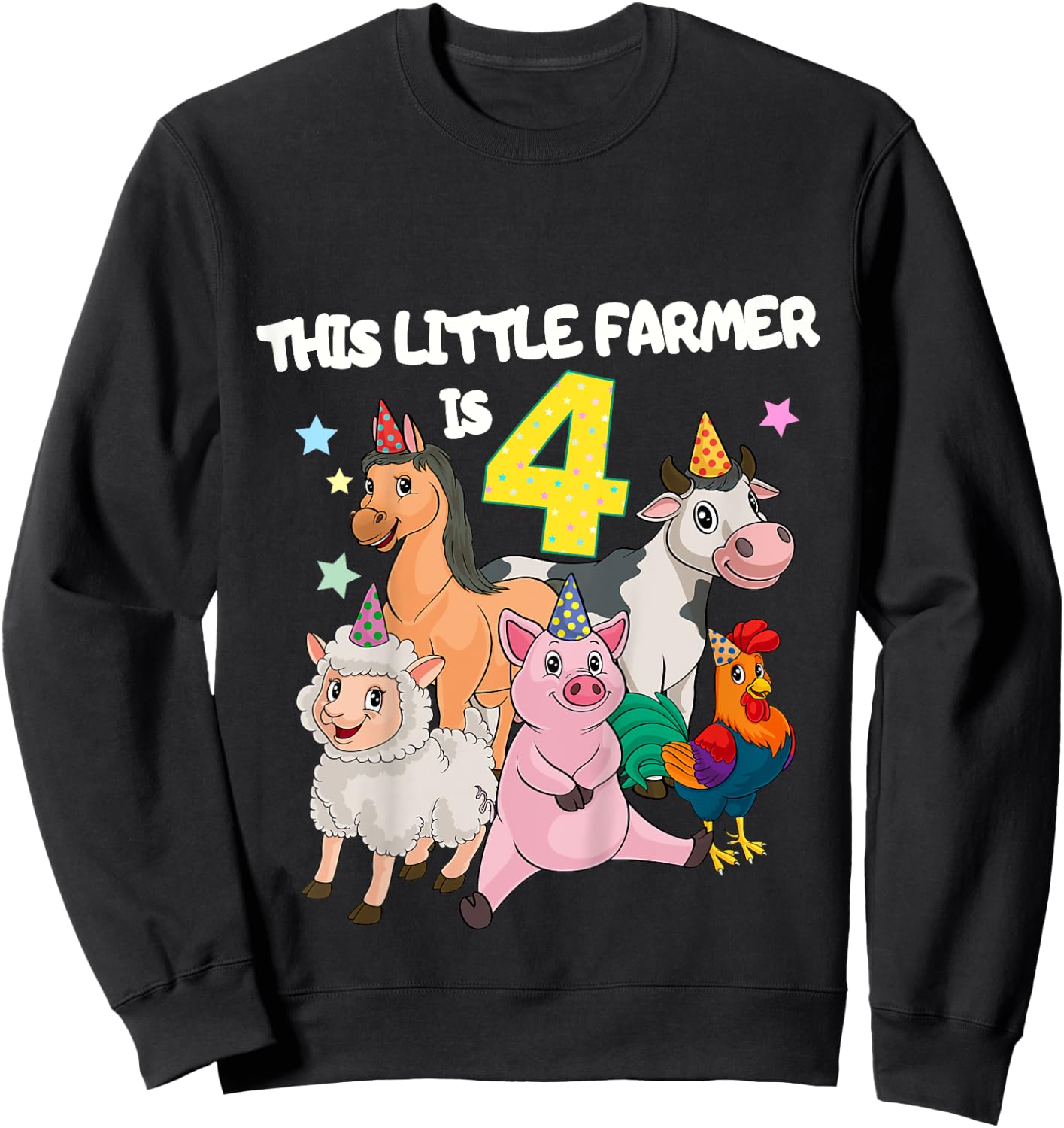 Kids Farm 4 Year Old Birthday Outfit Boy Tractor 4th Birthday Sweatshirt - Sweatshirt | Black