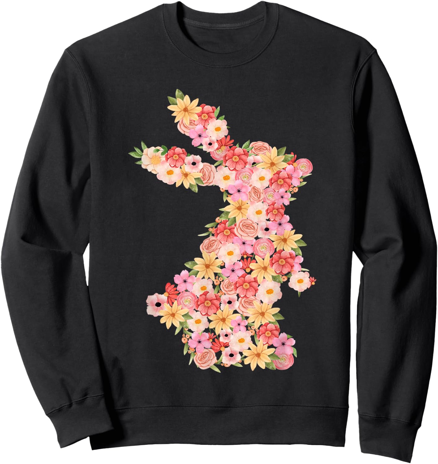 Floral Bunny Rabbit Spring Watercolor Easter Day Women Kids Sweatshirt - Sweatshirt | Black