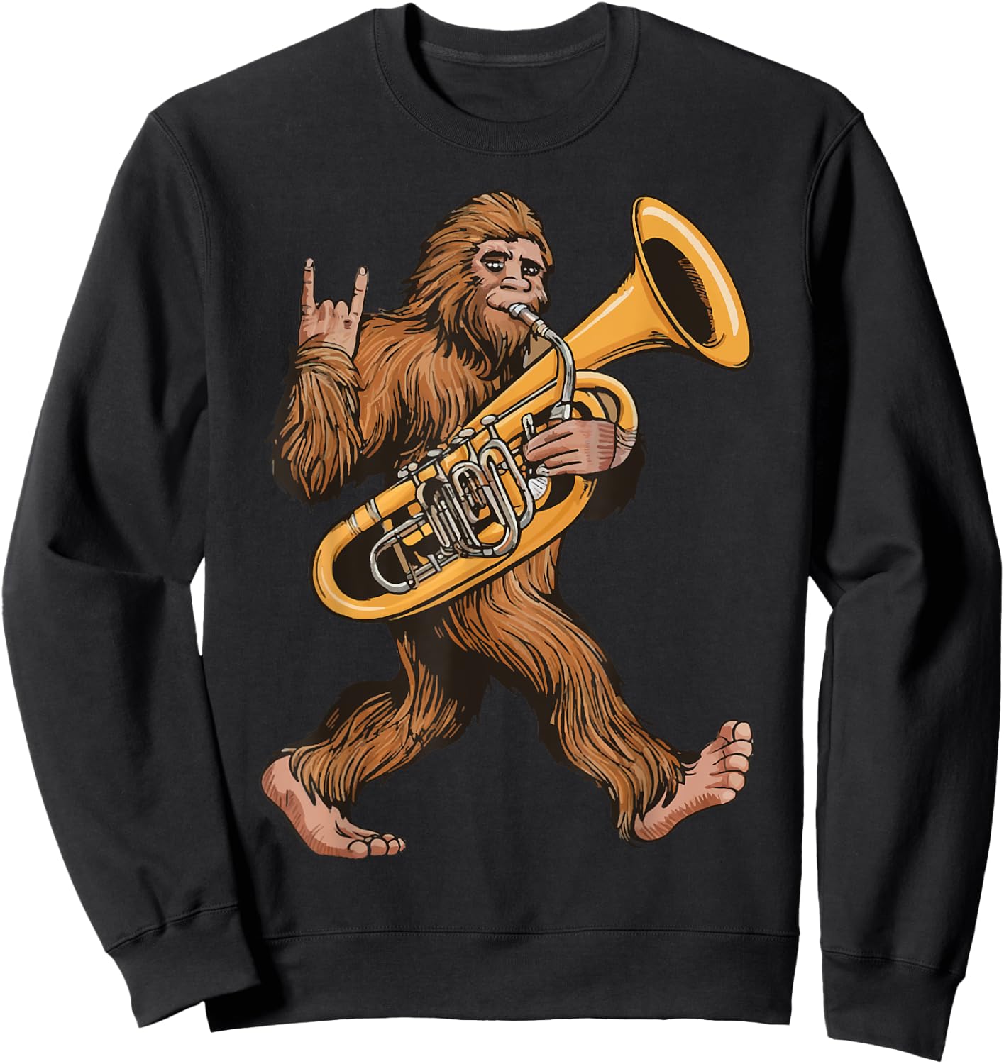 Bigfoot Playing Sousaphone Tuba Brass Musical Instrument Sweatshirt - Sweatshirt | Black