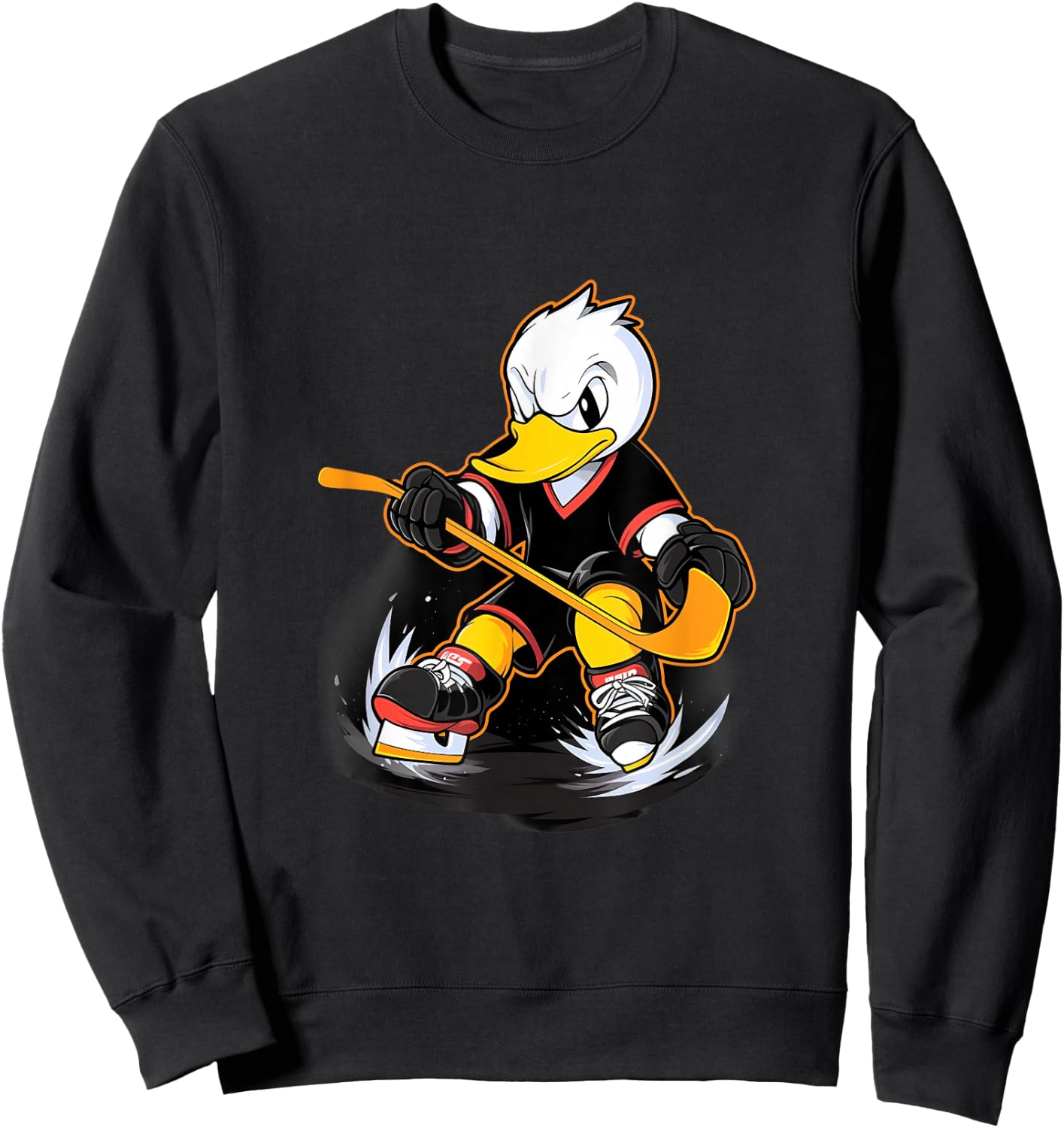 Duck Ice Hockey Player Hockey Stick Goalkeeper Sweatshirt - Sweatshirt | Black