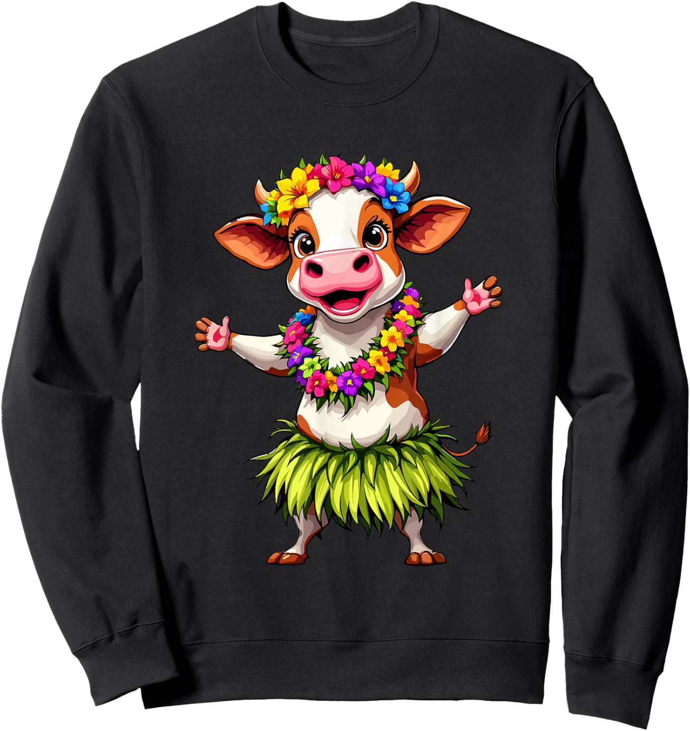 Hawaii Animal Haku Lei Hula Dance Aloha Cow Sweatshirt - Sweatshirt | Black