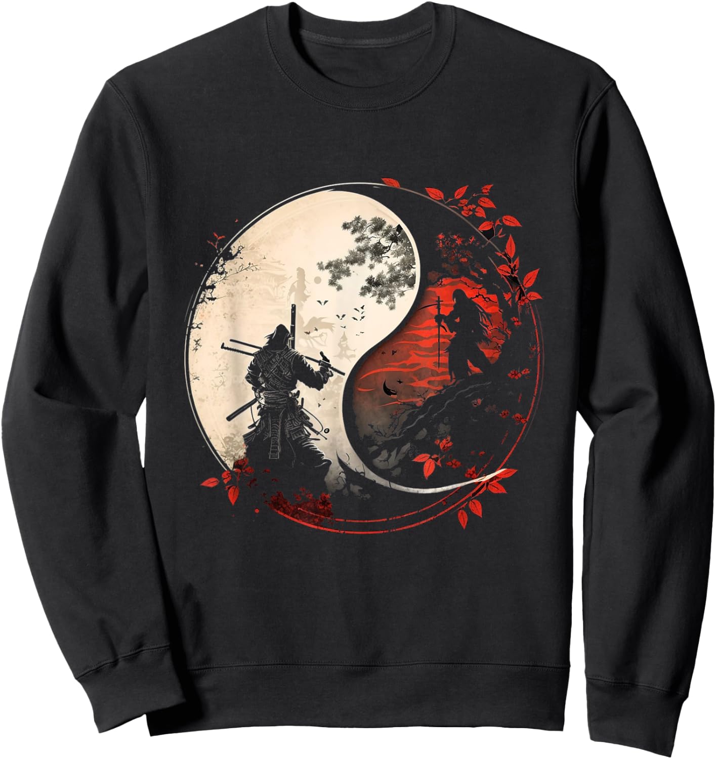 Japan Anime Mask Kitsune Samurai Ying Yang Retro Aesthetic Sweatshirt - Sweatshirt | Black