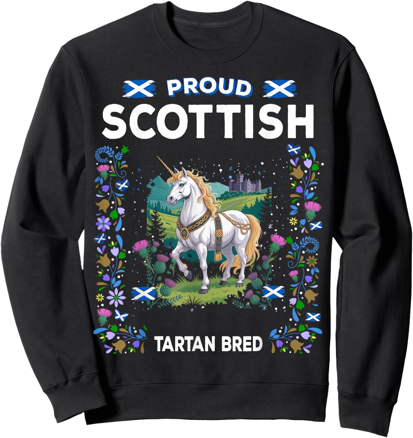 Scottish Unicorn Flag Costume Idea For Kids Scotland Unicorn Sweatshirt - Sweatshirt | Black