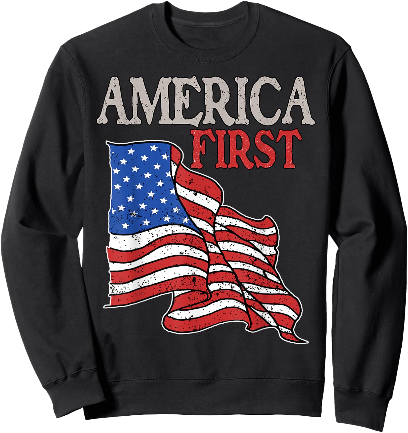 America first USA American patriot flag Memorial Day vintage Sweatshirt - Sweatshirt | Black