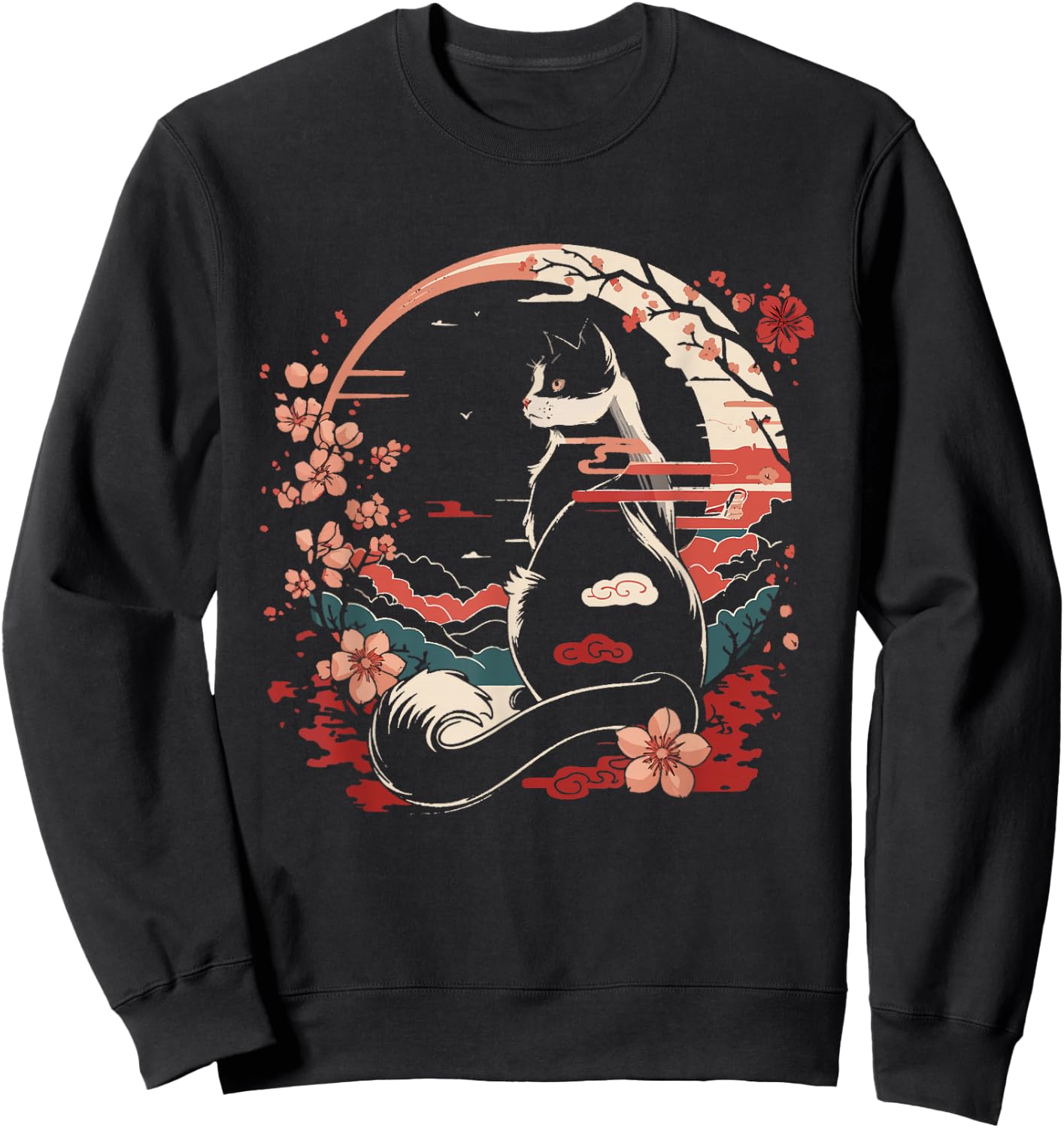 Cat Japan Style Funny Cat Gift Retro Vintage Funny Cat Women Girls Kids Sweatshirt - Sweatshirt | Black