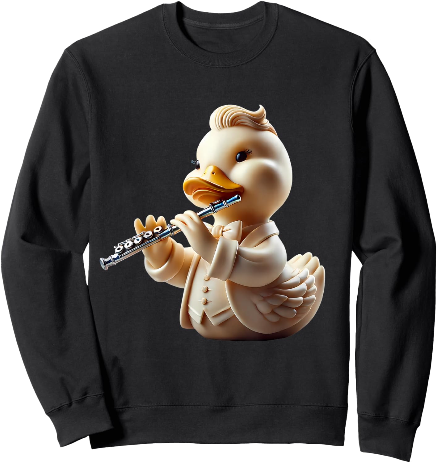 Rubber Duck Playing Flute Player Ducky Duckie Sweatshirt - Sweatshirt | Black