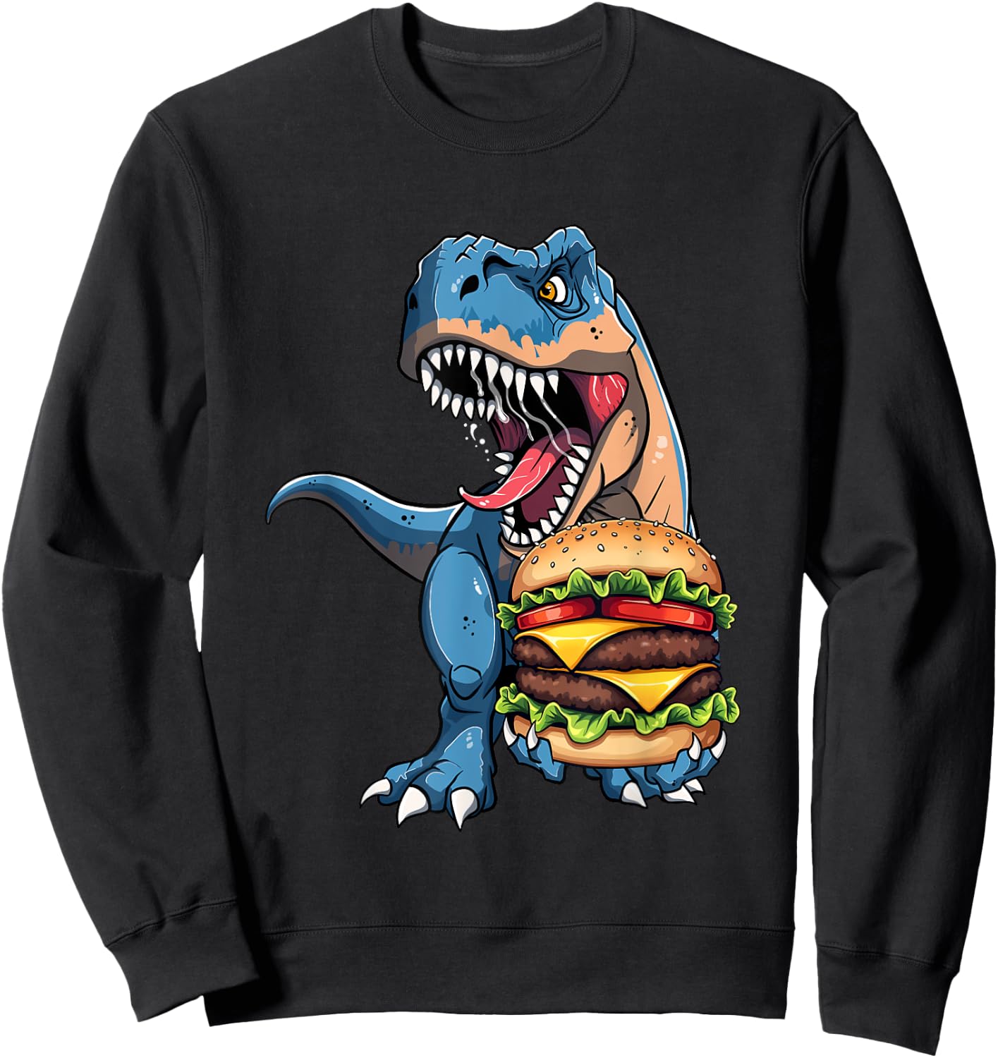 T Rex Dinosaur Cheeseburger Hamburger Kids Men Women Sweatshirt - Sweatshirt | Black