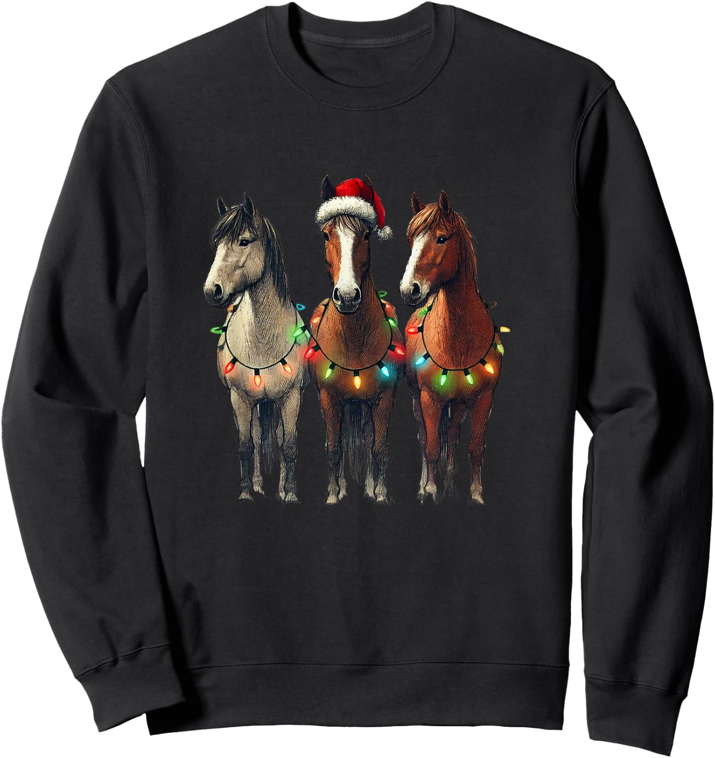 Christmas Horses Winter Pony Riding , black Sweatshirt - Sweatshirt | Black