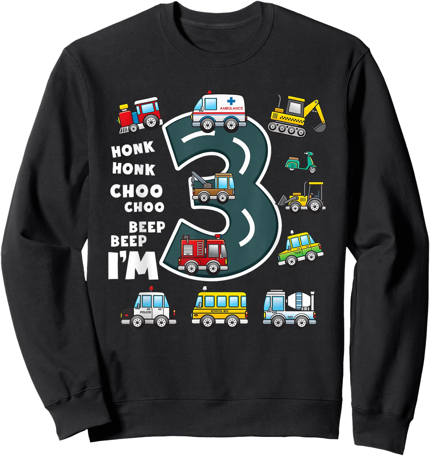 3rd Birthday Boy 3 Year Old Transportation Toddler Truck Car Sweatshirt - Sweatshirt | Black