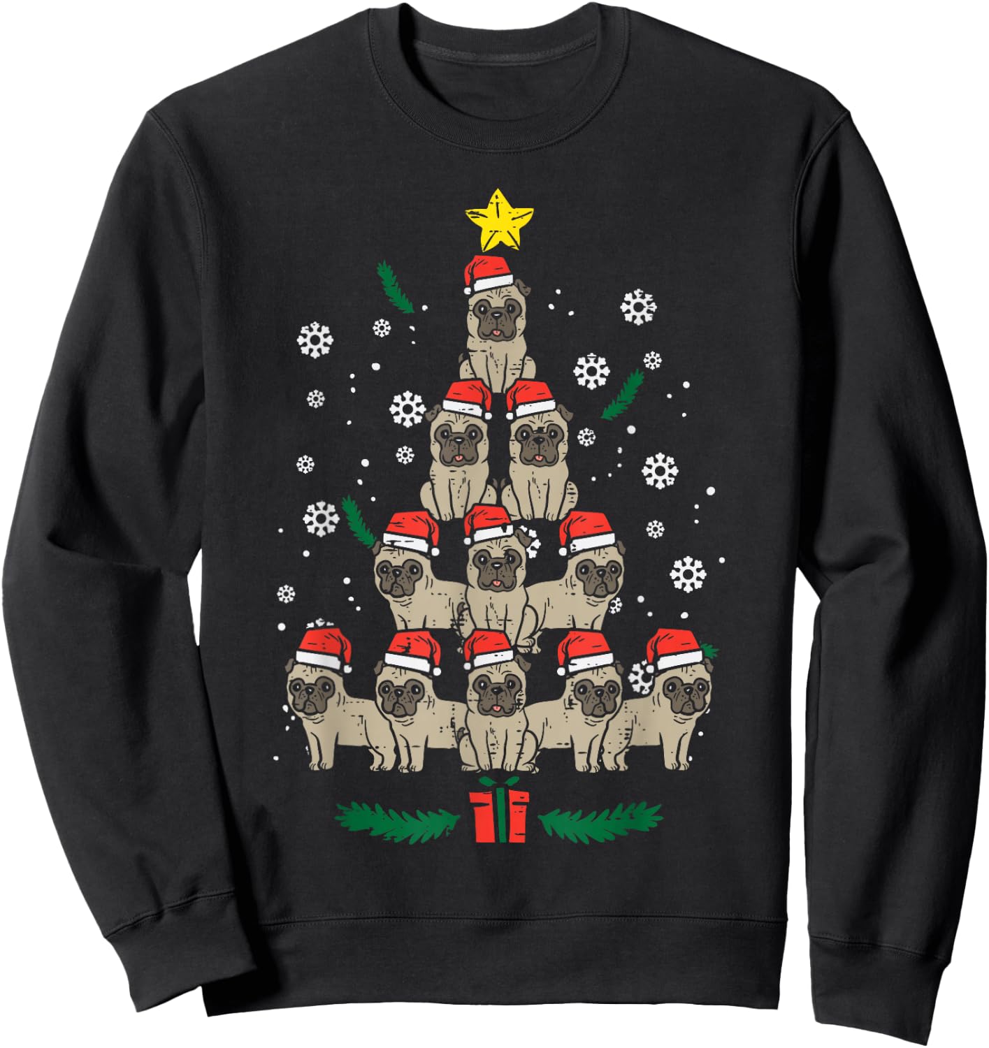 Pug Christmas Tree Dog Xmas PJs Pajamas Men Women Kids Sweatshirt - Sweatshirt | Black