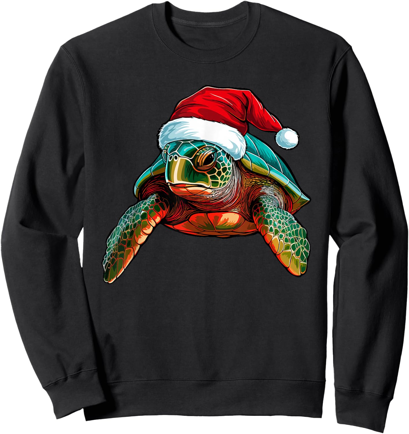 Cute Sea Turtle Christmas Santa Hat Xmas Pajama Sweatshirt - Sweatshirt | Black