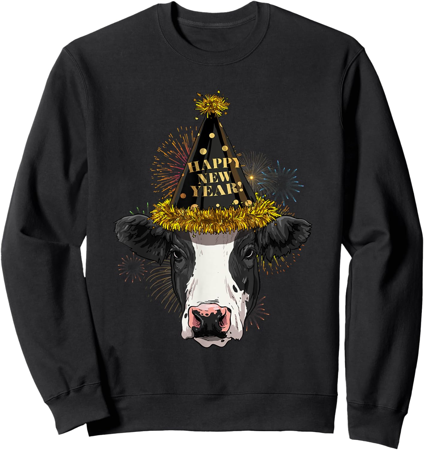 Cow Happy New Year 2021 New Years Eve Party Sweatshirt - Sweatshirt | Black