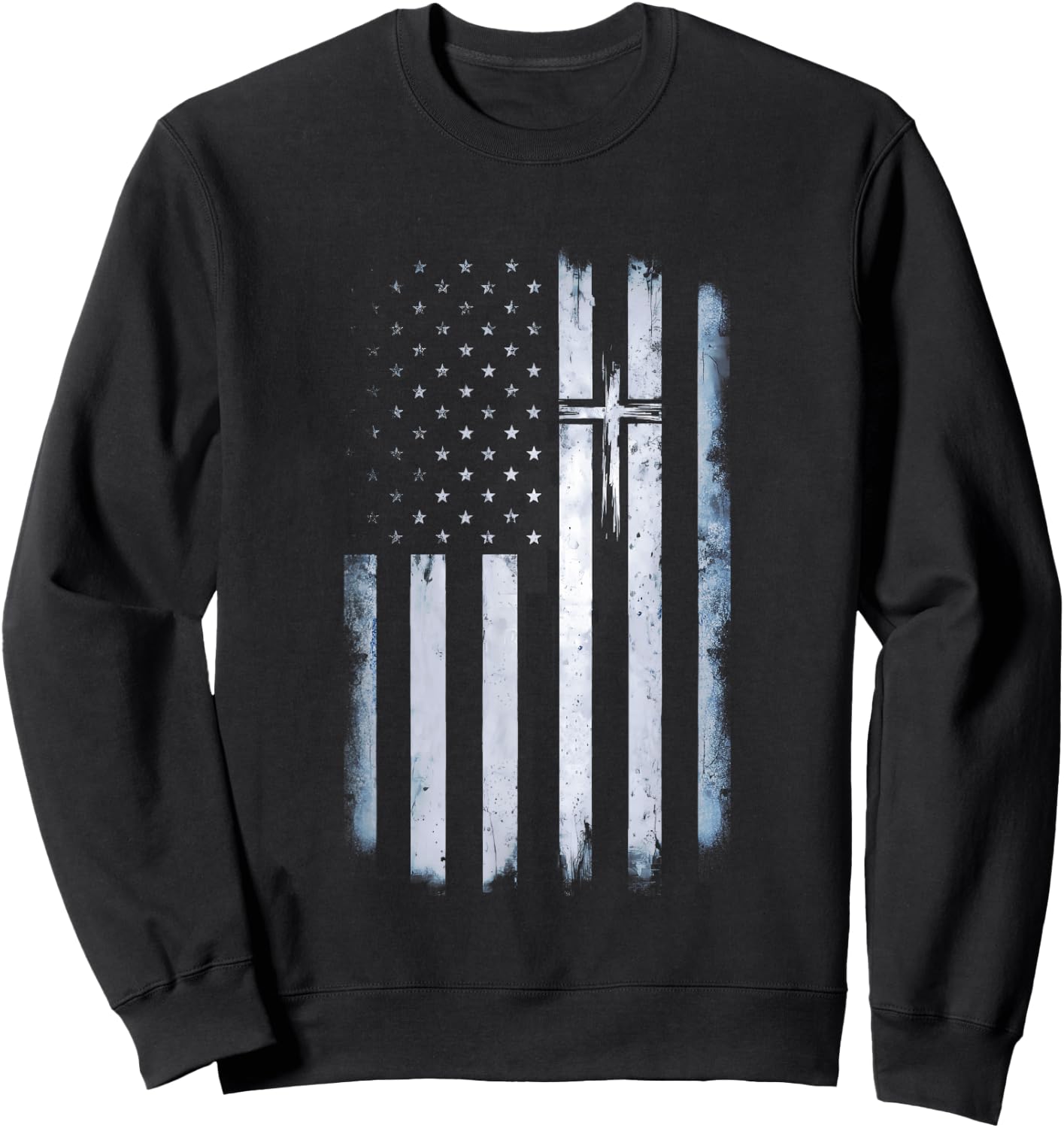 Christian American Flag Cross USA Christian Patriotic Sweatshirt - Sweatshirt | Black