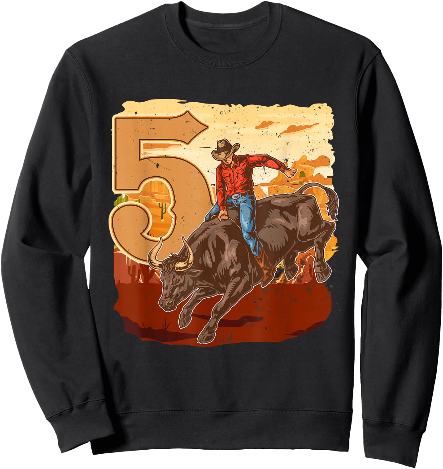 Bull Riding 5th Birthday Rodeo Cowboy Theme 5 Years Old Sweatshirt - Sweatshirt | Black