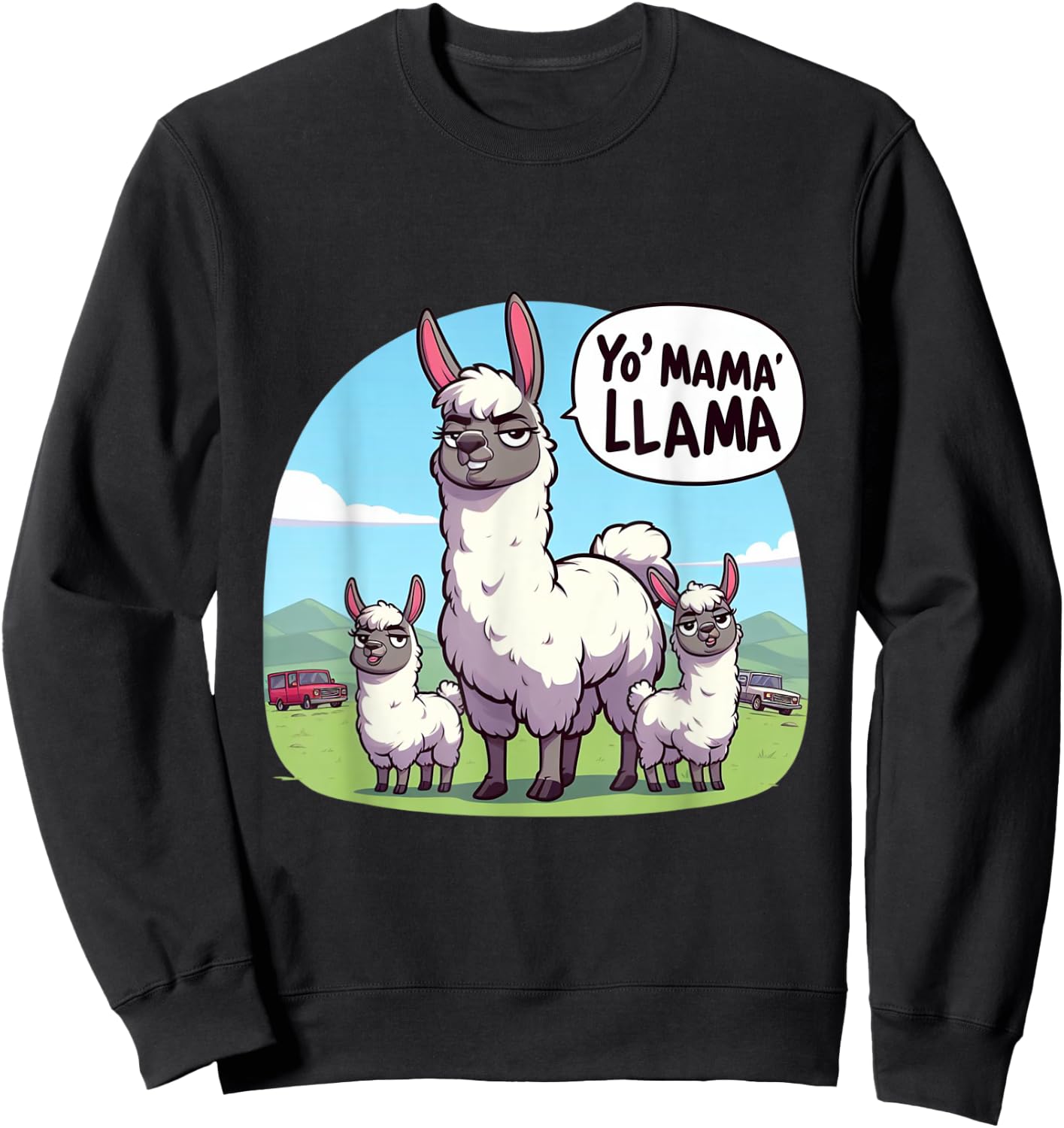 Yo Mama Llama Cartoon 80s 90s Yo Mama Joke Sweatshirt - Sweatshirt | Black