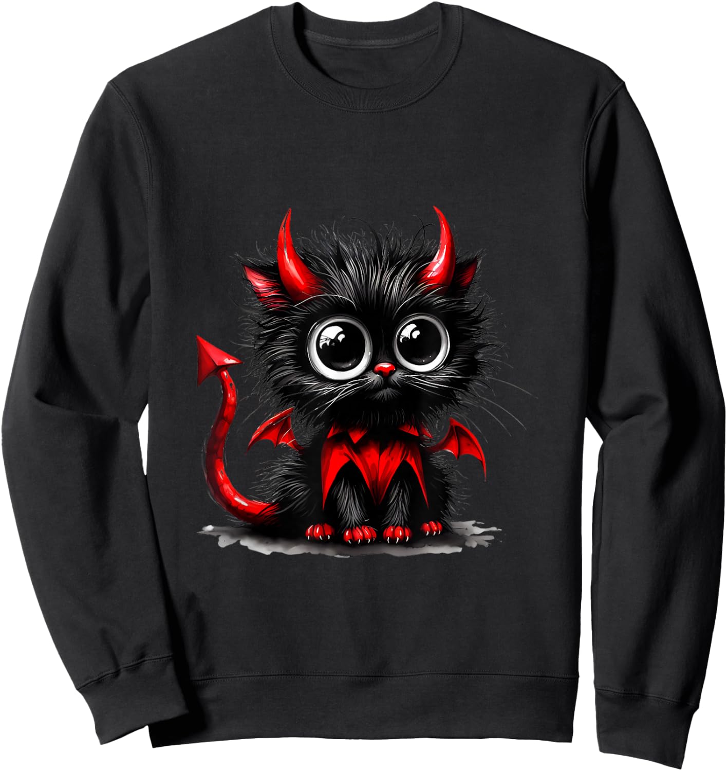 Adorable Cat Kitten Halloween Black Devil Cartoon , Black, S Sweatshirt - Sweatshirt | Black