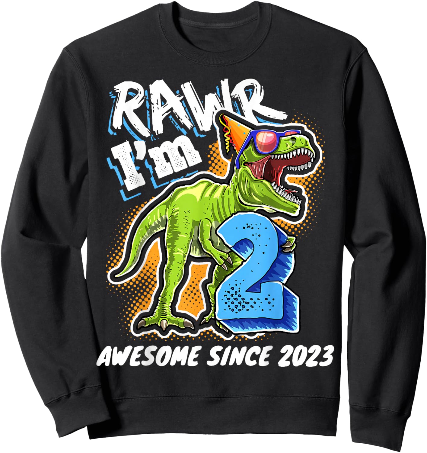 2nd Birthday T Rex Dinosaur Party Boys Rawr I'm 2 Sweatshirt - Sweatshirt | Black