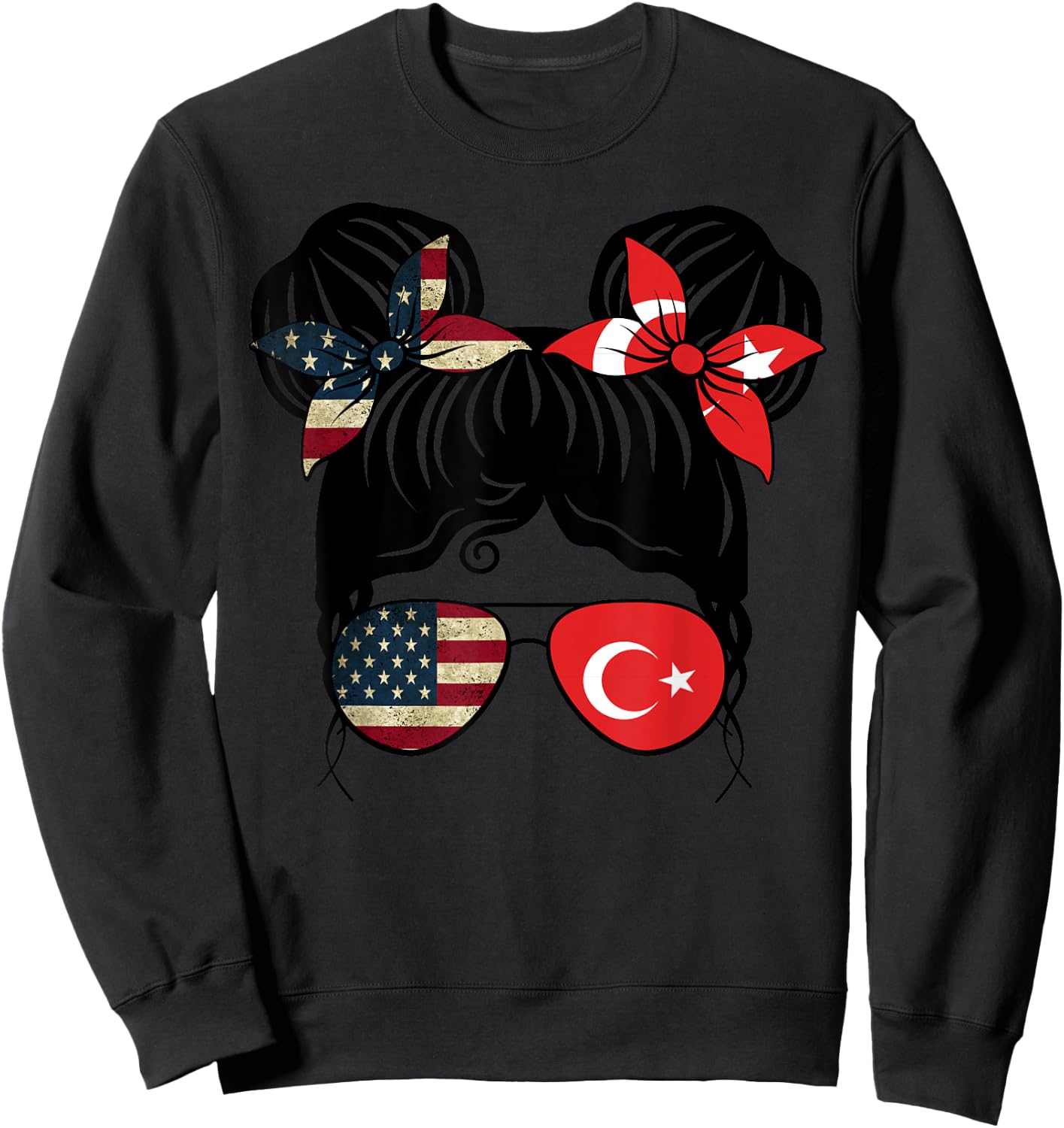 Half American Half Turkish Girl USA Turkey Flag Kids Sweatshirt - Sweatshirt | Black