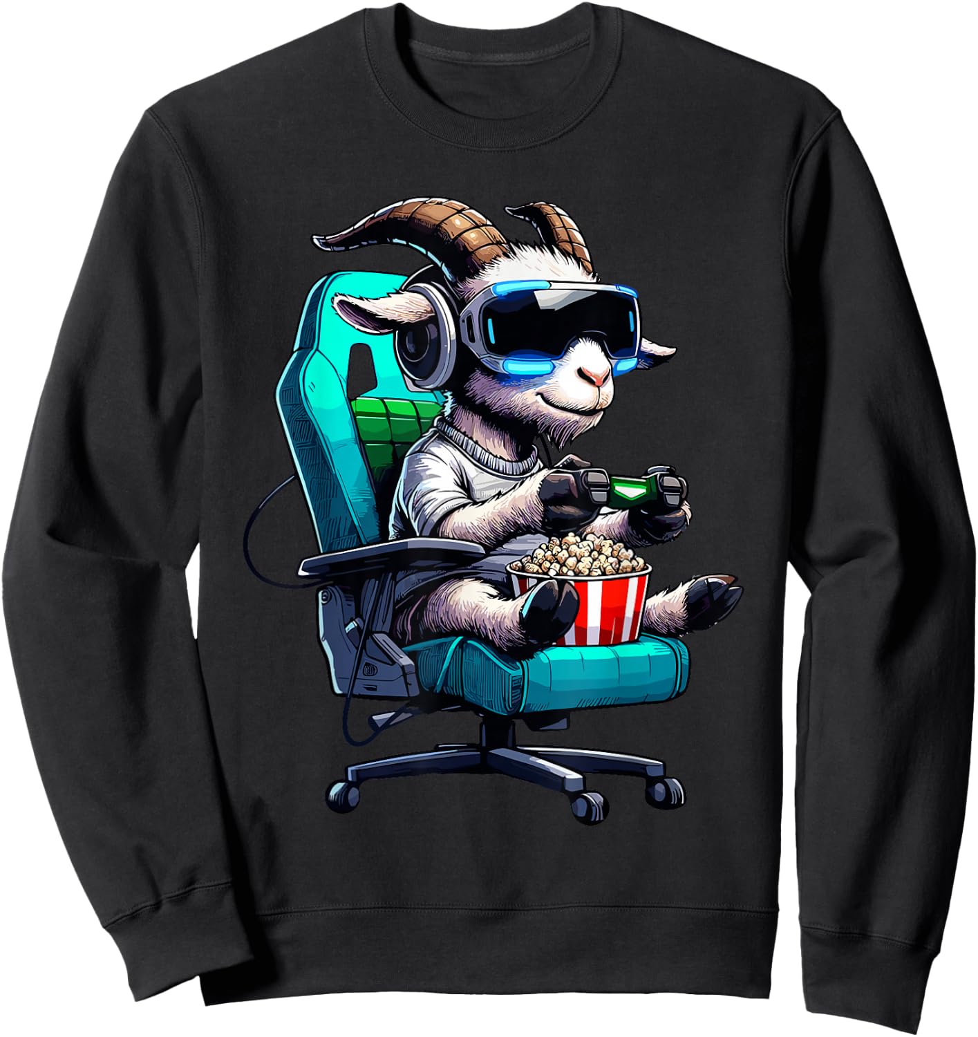 Goat Popcorn Animal Gaming Controller Headset Gamer Sweatshirt - Sweatshirt | Black