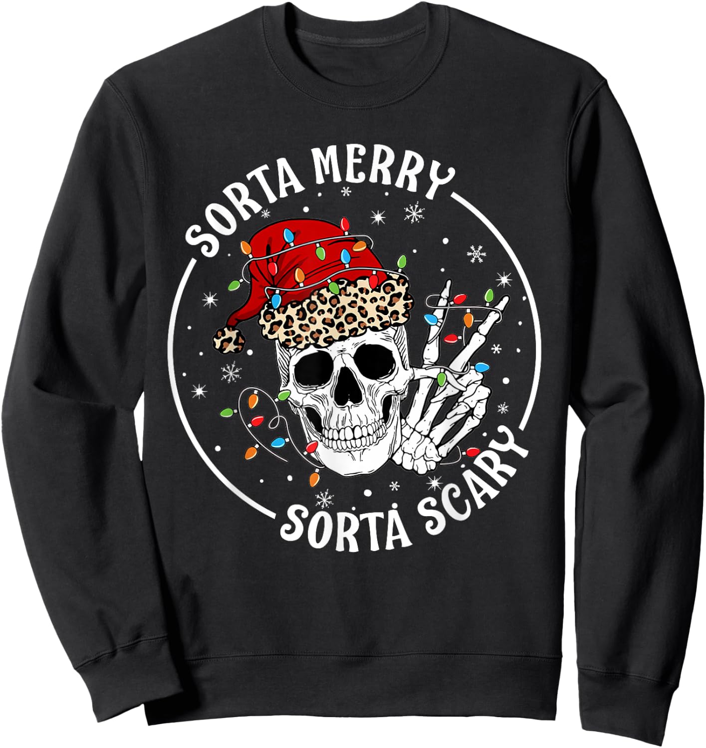 Funny Christmas Sorta Merry Sorta Scary Skeleton Peace Hand Sweatshirt - Sweatshirt | Black