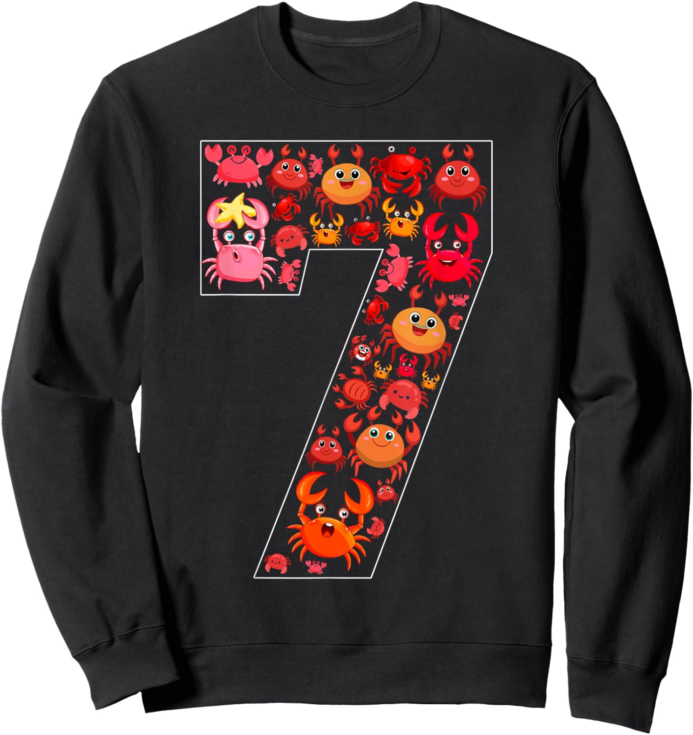 7th Birthday Kids 7 Year Old Birthday Crab Lover Party Sweatshirt - Sweatshirt | Black