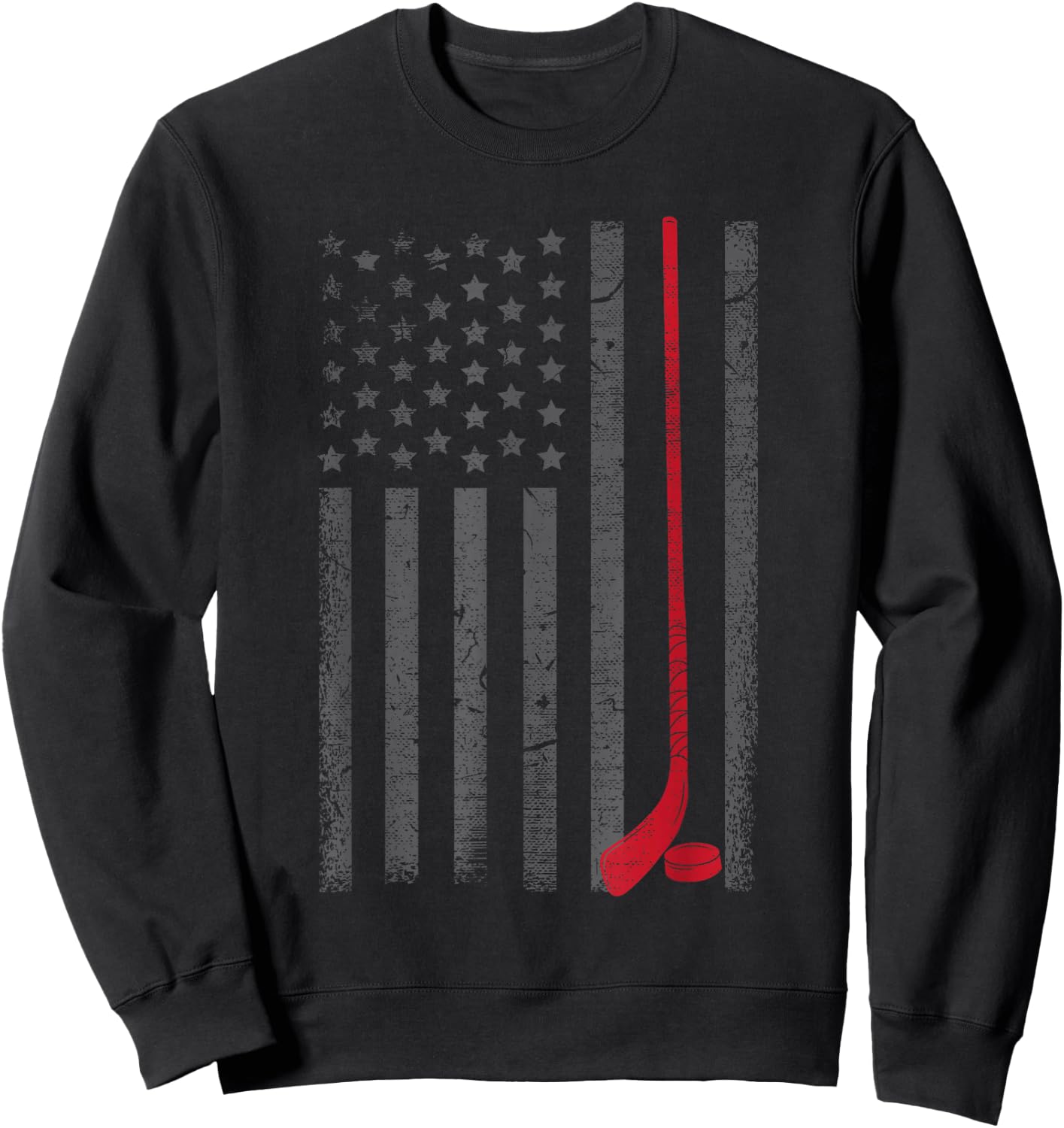 American Flag Ice Hockey Stick Puck Player Jersey Skate Gift Sweatshirt - Sweatshirt | Black