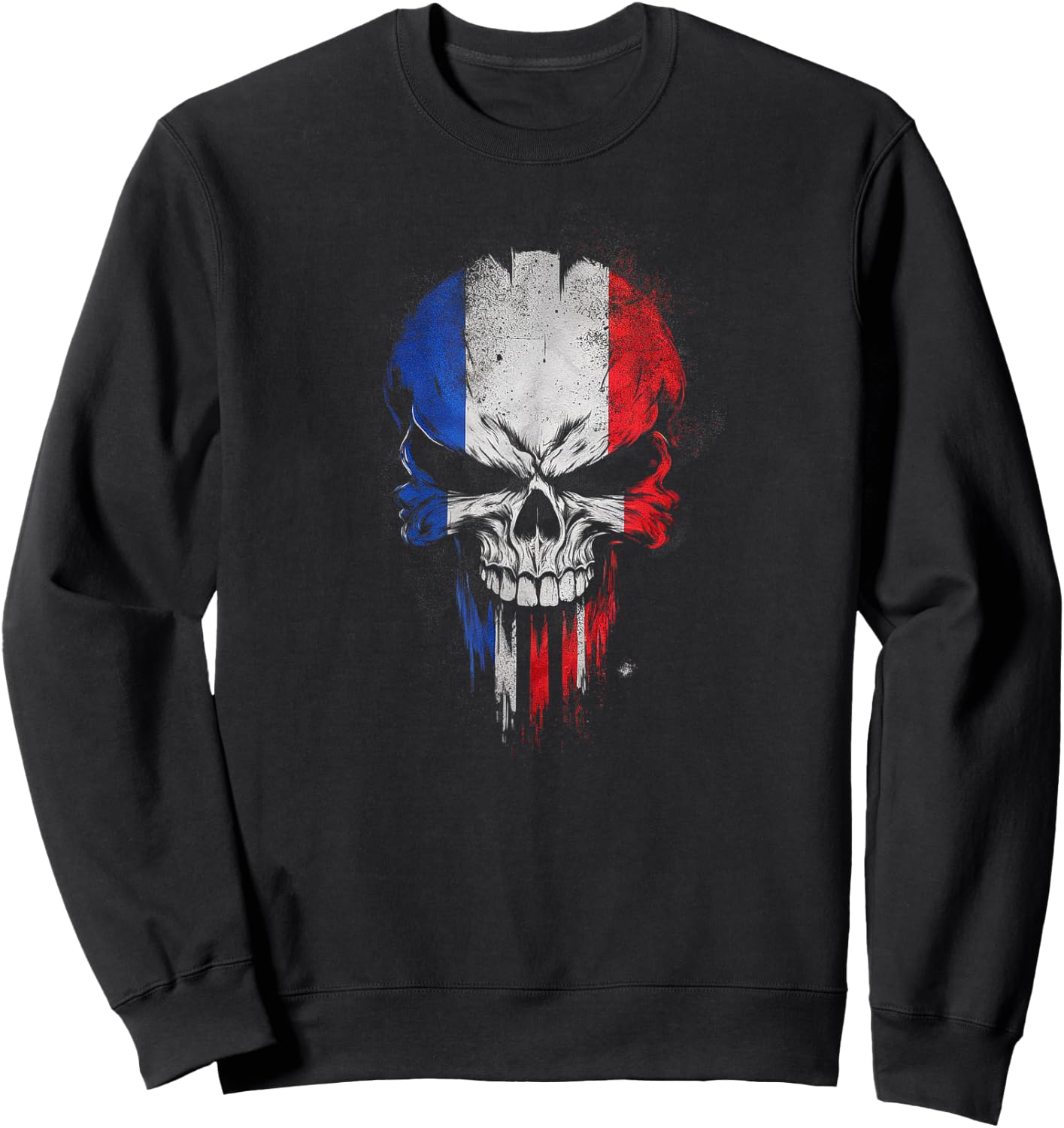 Flag France Skull Patriotic Sweatshirt - Sweatshirt | Black