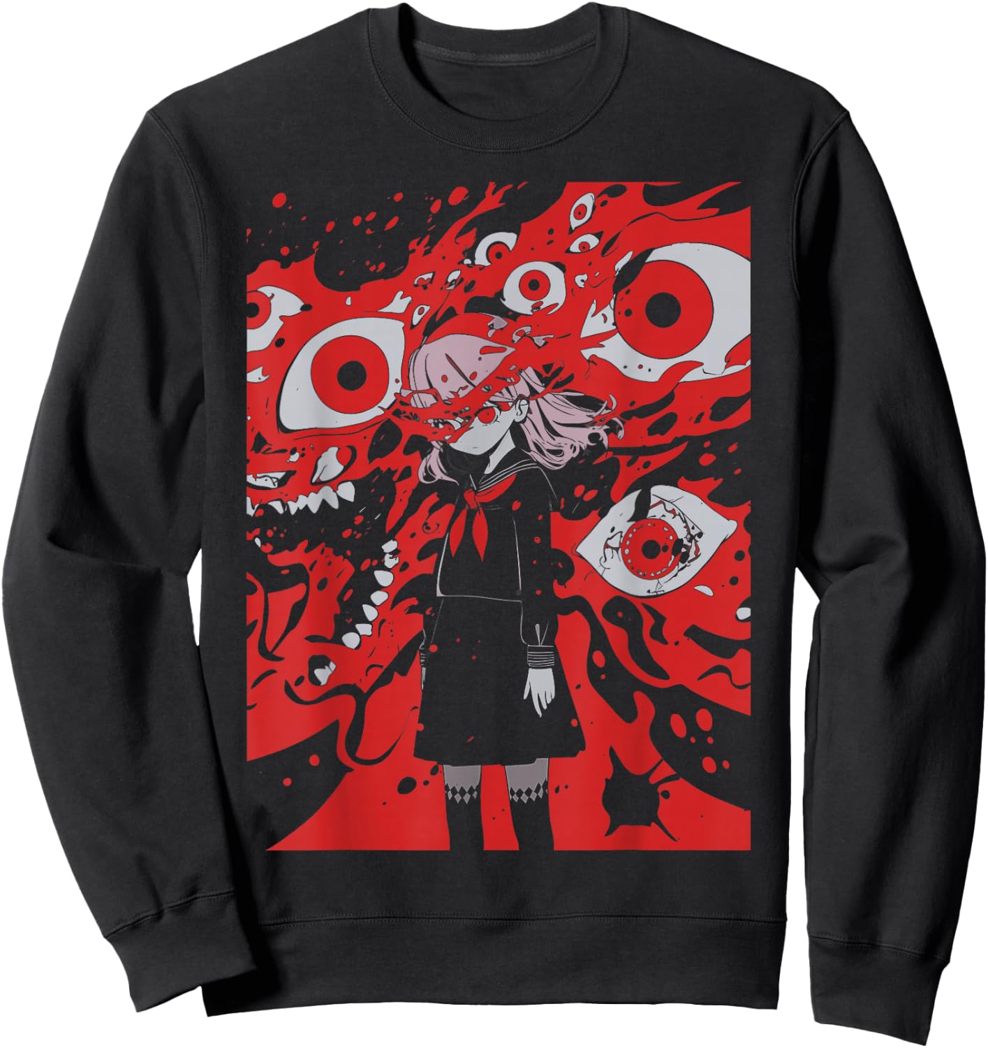 Anime Manga Ghoul Girl | Horror Creepy | Pastel Goth Grunge Sweatshirt - Sweatshirt | Black