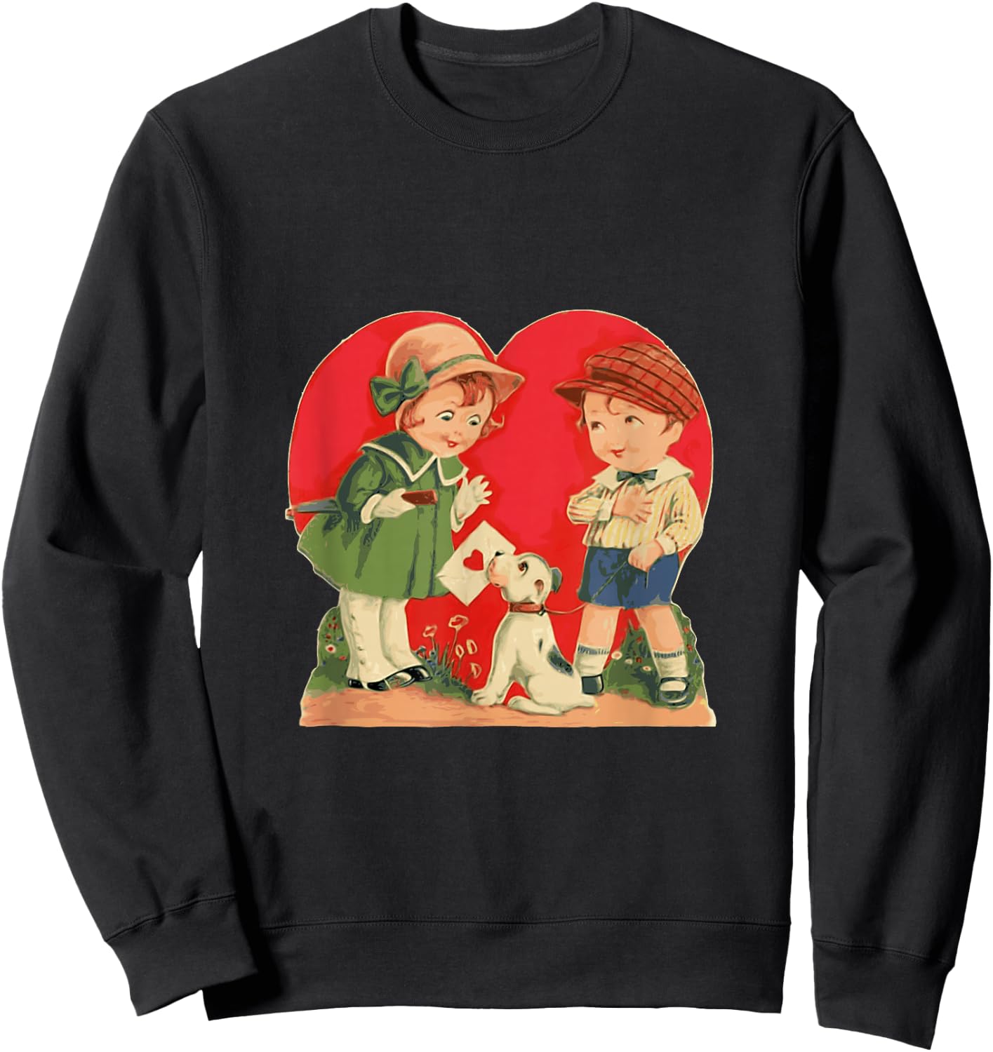 Red Heart vintage Valentine's Day Shirt Women Girls Top Sweatshirt - Sweatshirt | Black