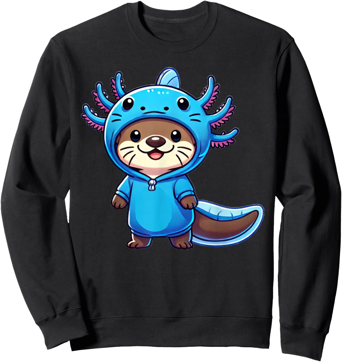 Kawaii Otter Axolotl Costume Sweatshirt - Sweatshirt | Black