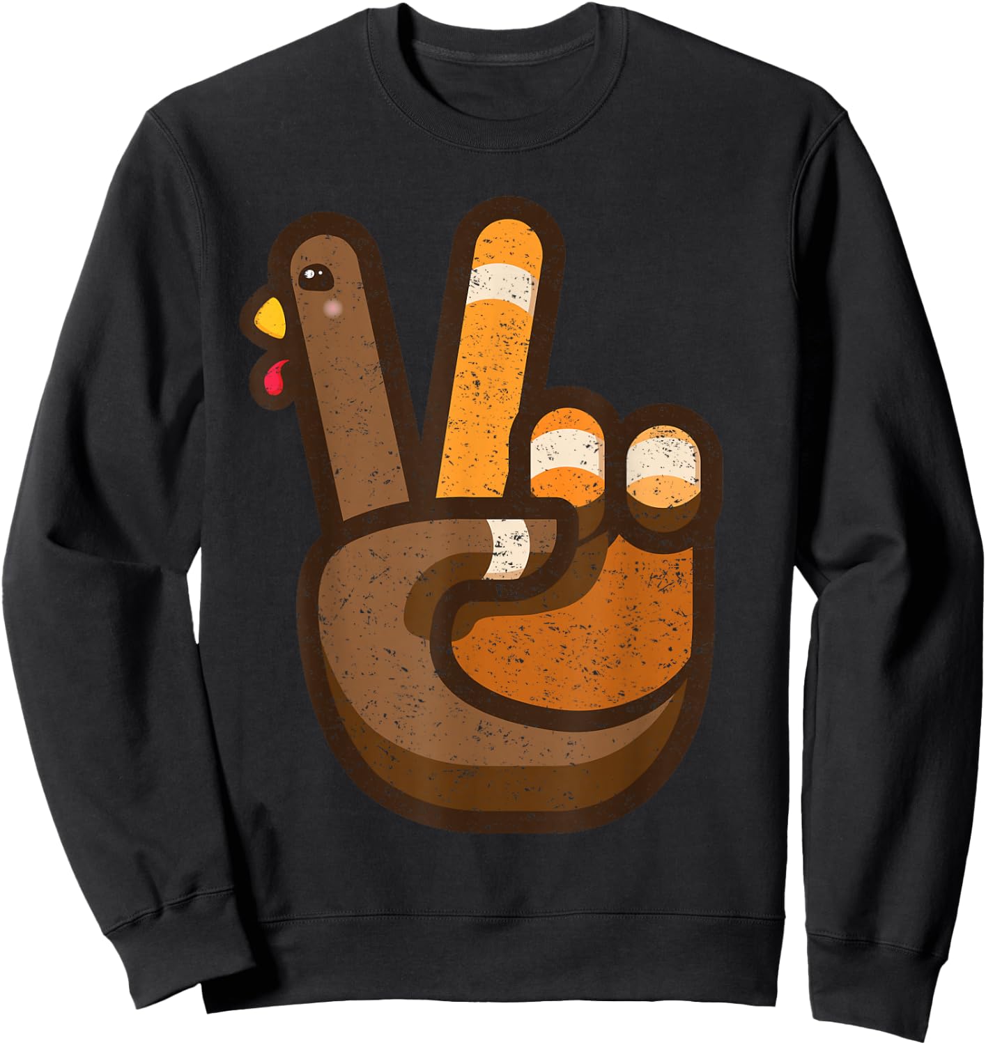 Peace Sign Turkey Hand Cool Thanksgiving Hippie Men Women Sweatshirt - Sweatshirt | Black