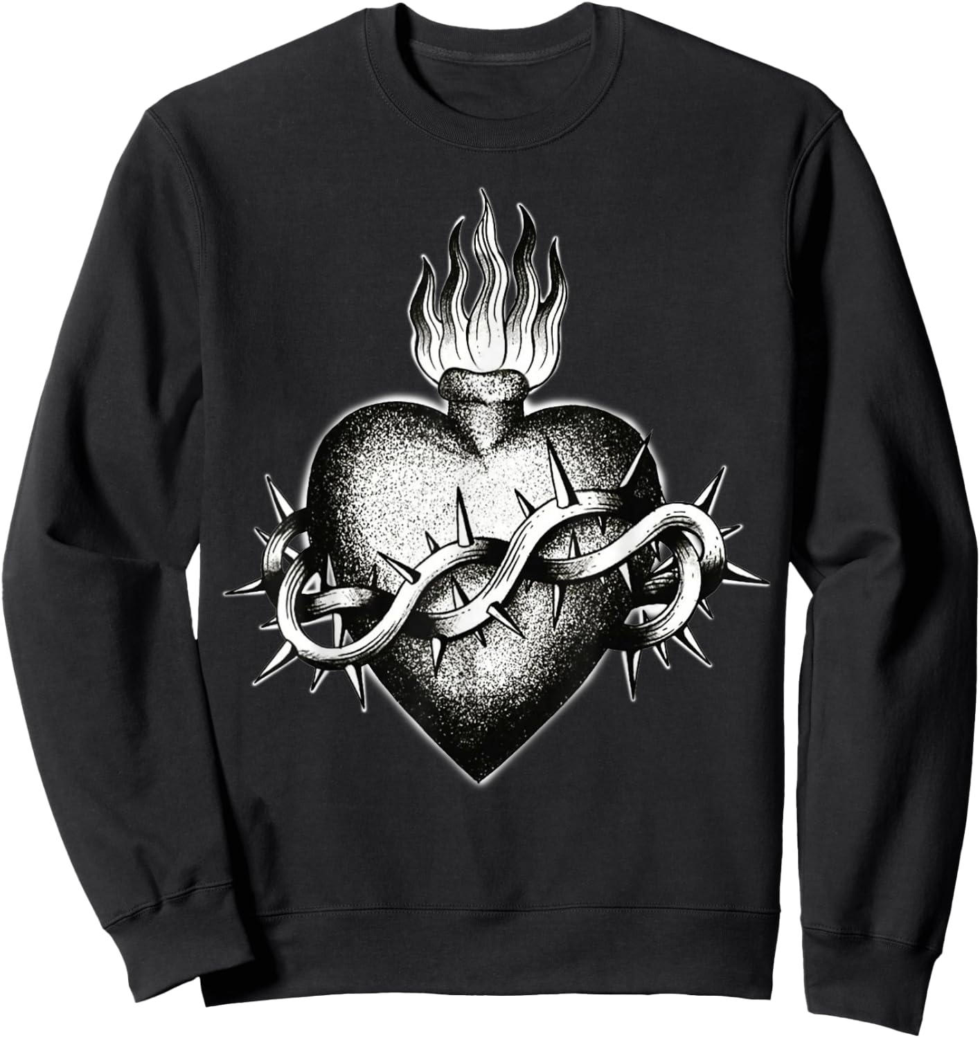 Sacred Flaming Heart Blackwork Tattoo Flash , Black, S Sweatshirt - Sweatshirt | Black