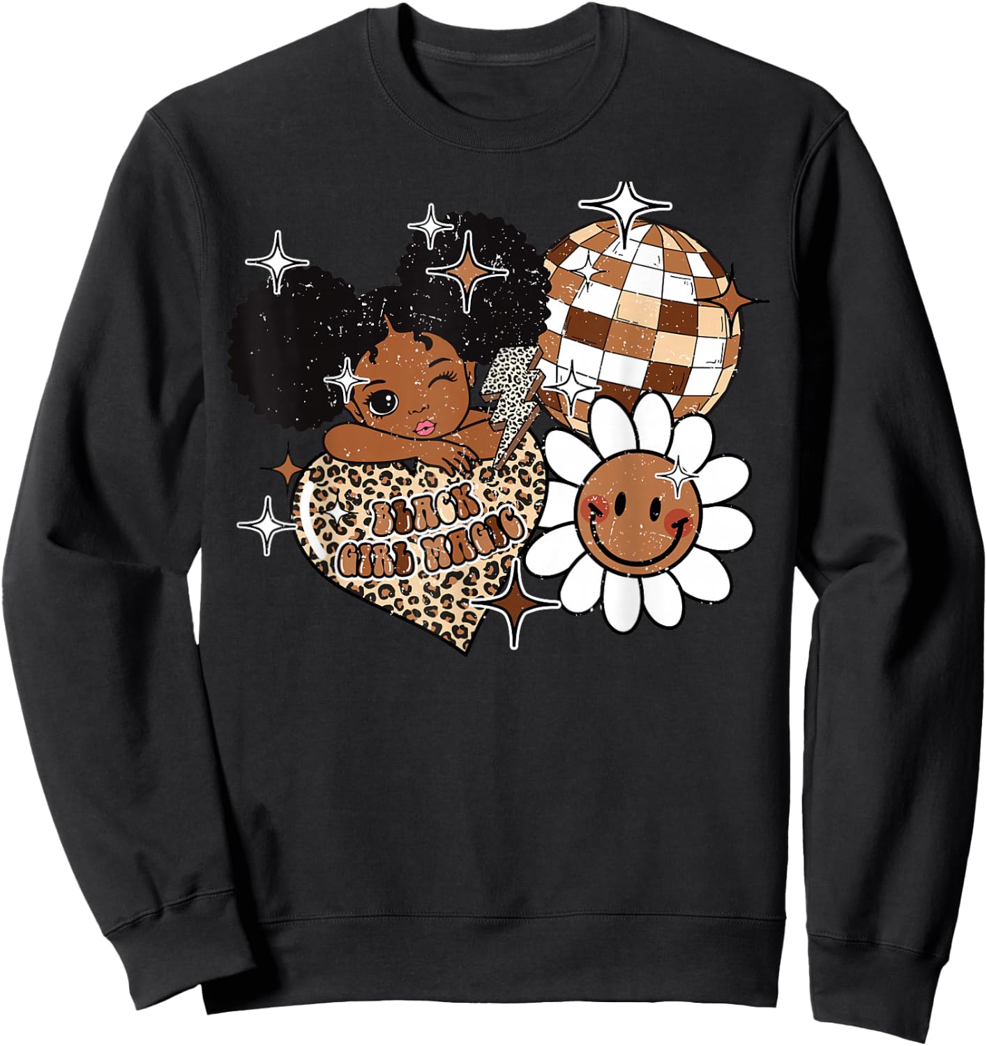 Kids Black Girl Magic Melanin History Girls Afro Puffs Retro Sweatshirt - Sweatshirt | Black