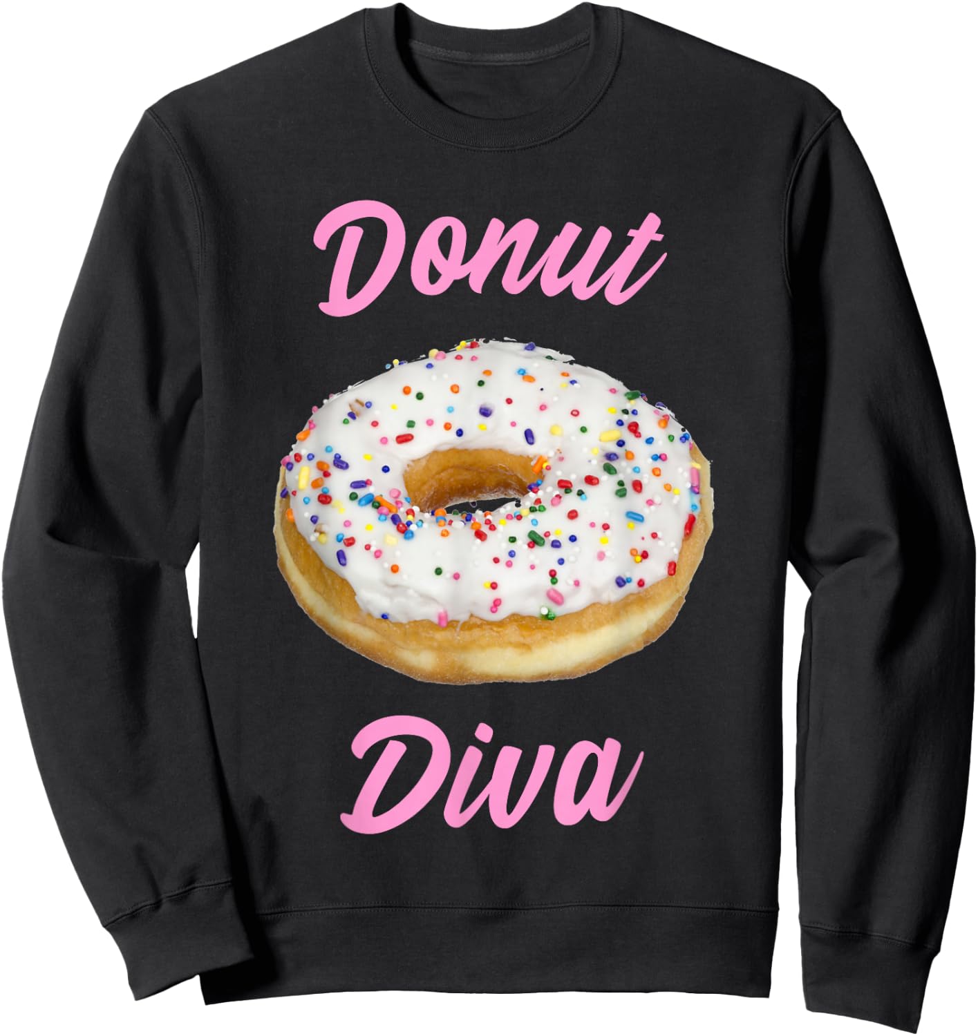 Donut Diva Sprinkle Design Pink Lettering Sweatshirt - Sweatshirt | Black