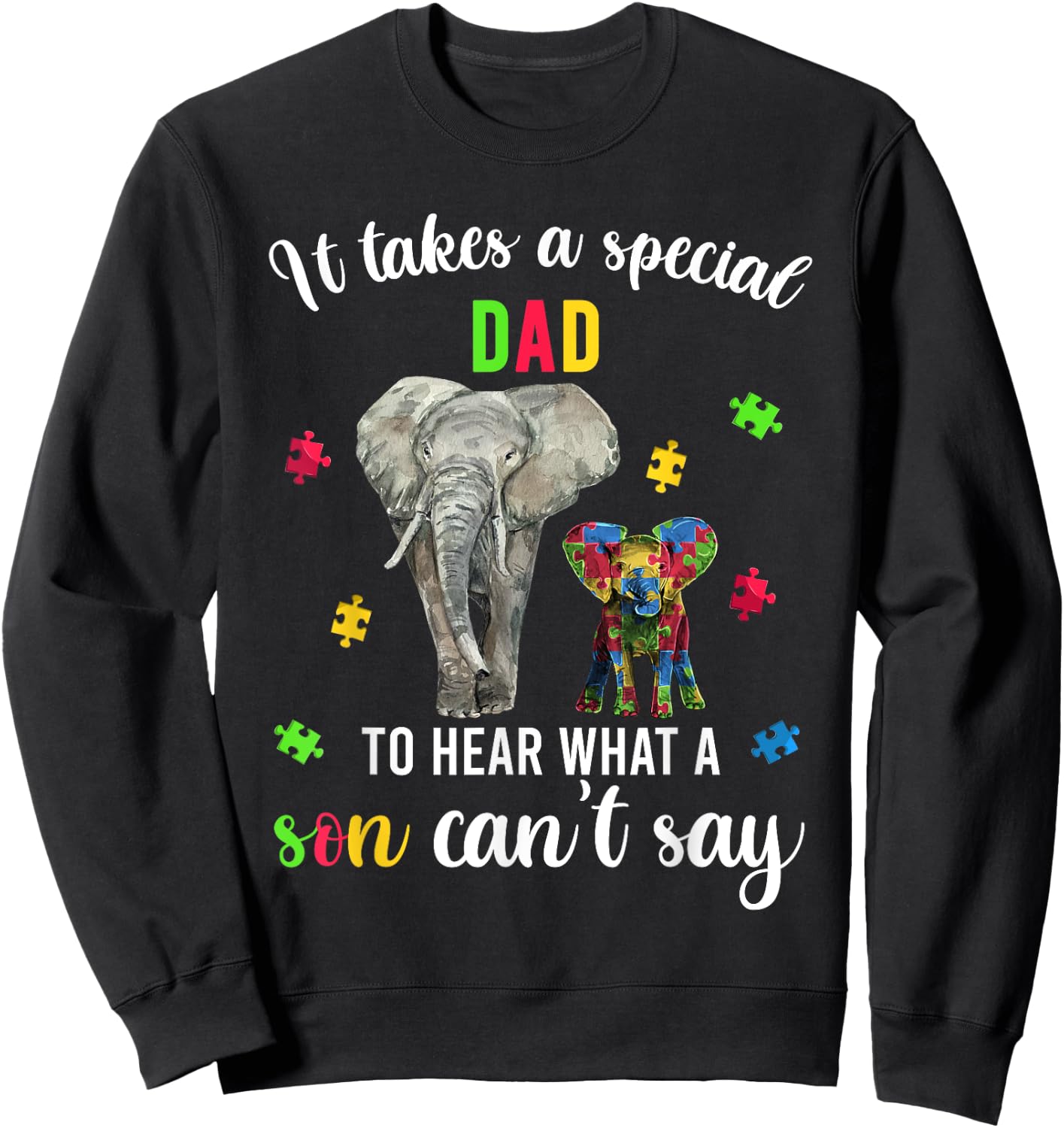 Autism Awareness Family Support Shirts, Autism Dad Elephants Sweatshirt - Sweatshirt | Black