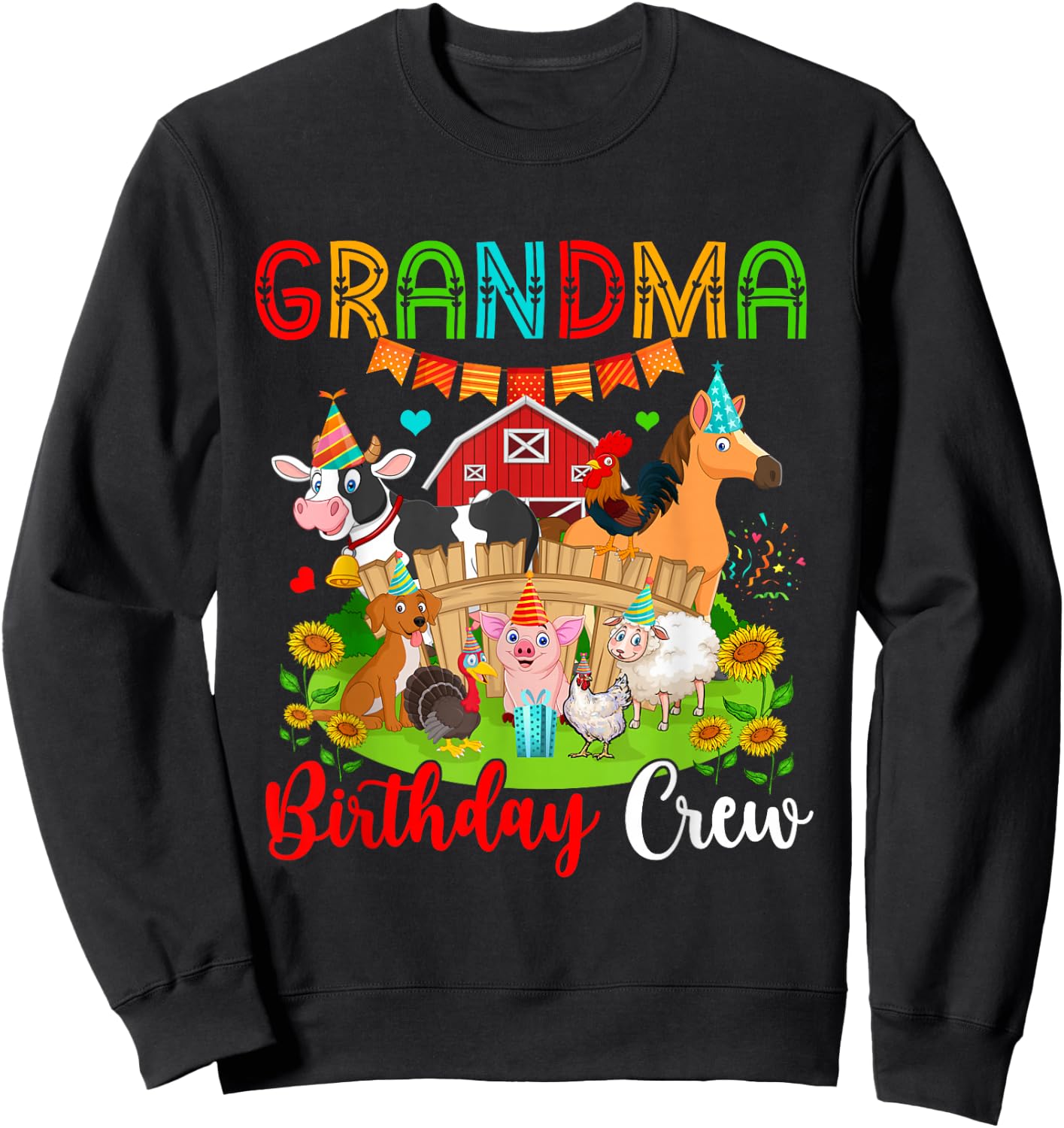 Grandma Birthday Crew Cute Farm Animals Cow Horse Chicken Sweatshirt - Sweatshirt | Black