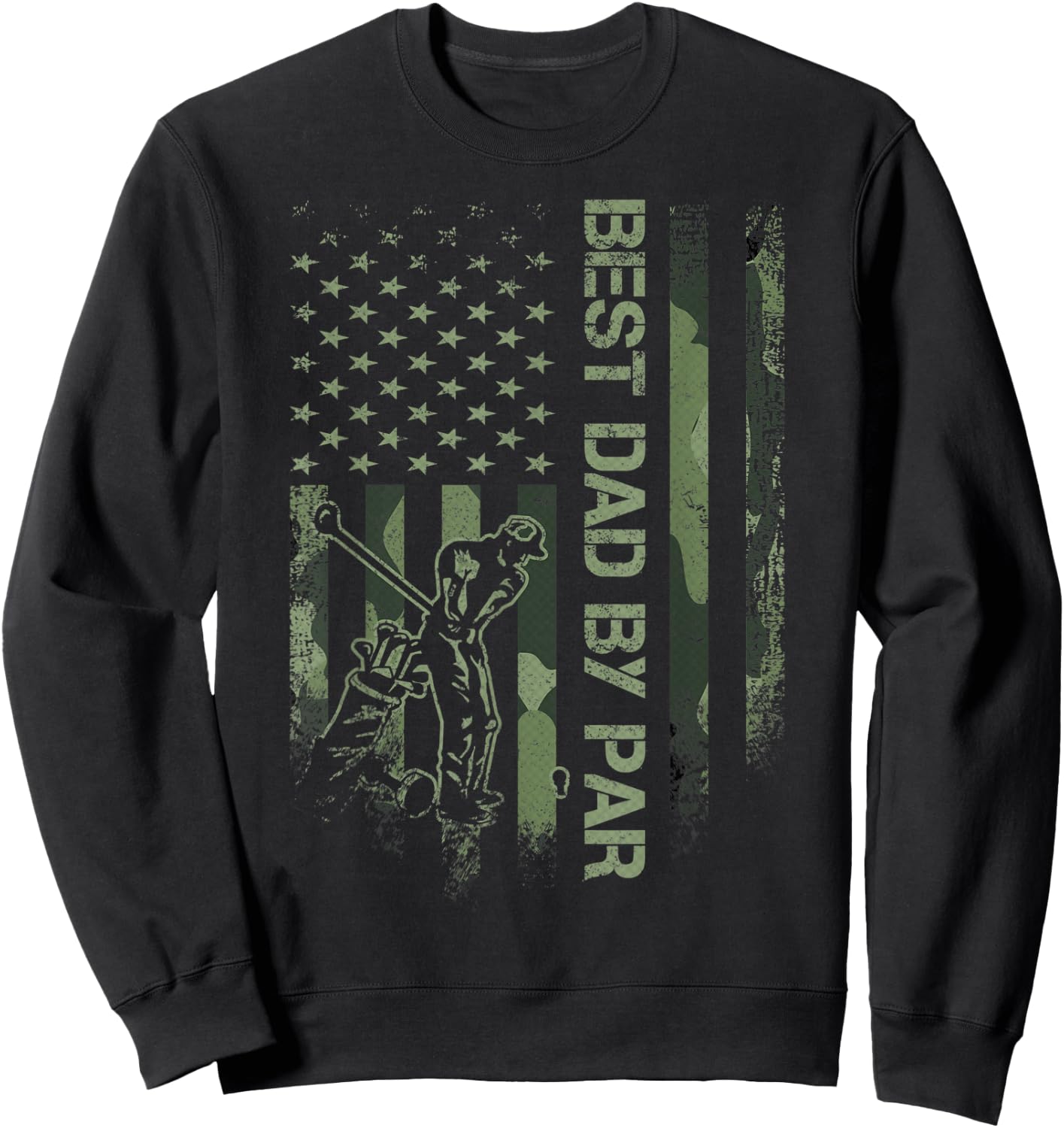 Vintage American Camo Flag Best Dad By Par Golfer Silhouette Sweatshirt - Sweatshirt | Black