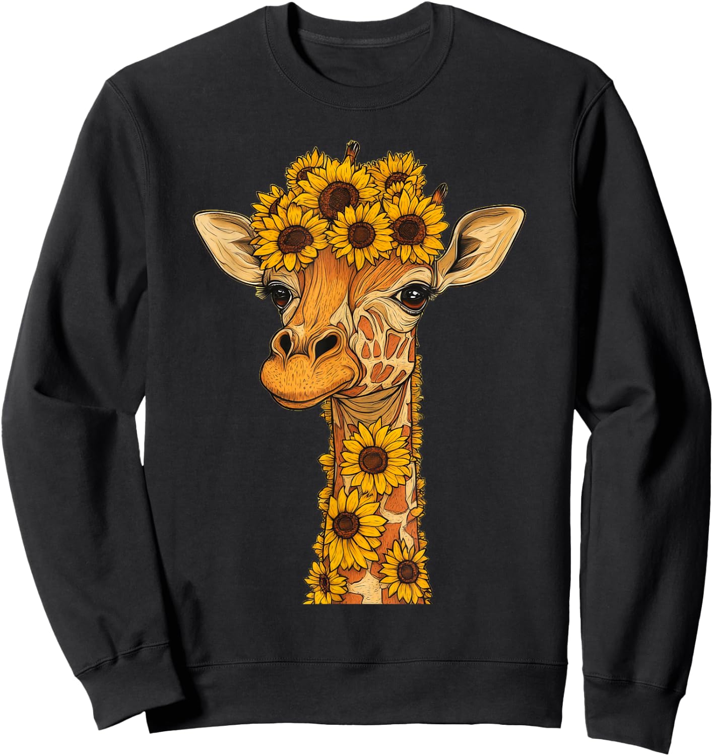 Sunflower Giraffe Flower Gardening Floral Sweatshirt - Sweatshirt | Black