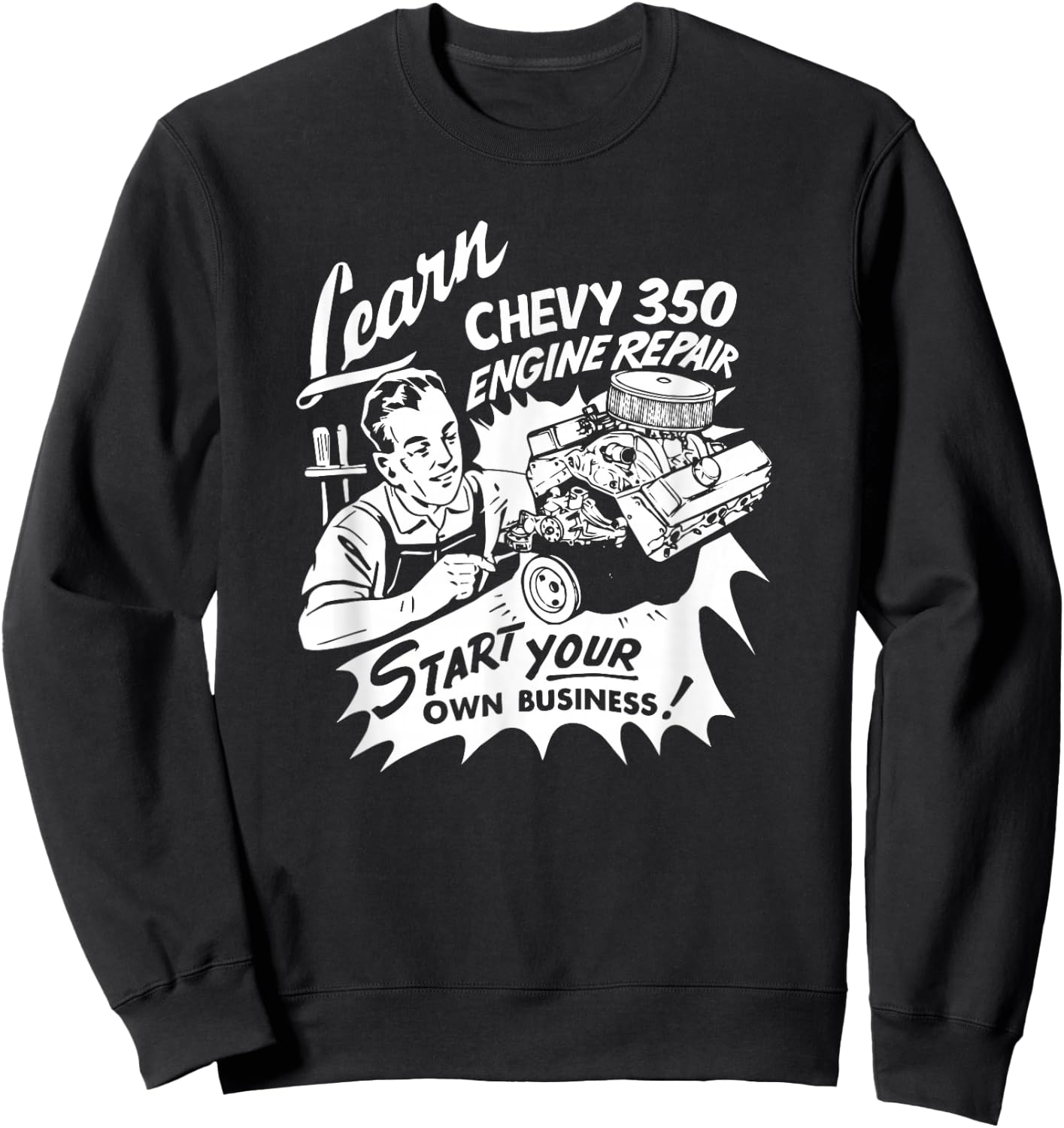 The Dirty Floor Mat Design Co -Adults Retro Car Engine Repair , Black, Small Sweatshirt - Sweatshirt | Black